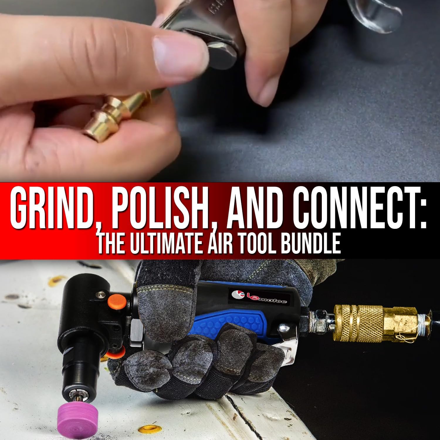 LE LEMATEC Comprehensive Air Tool Kit: Le Lematec Air Die Grinder with 15pc Air Compressor Fitting Set (LE-G1343L + LE-CU15K)