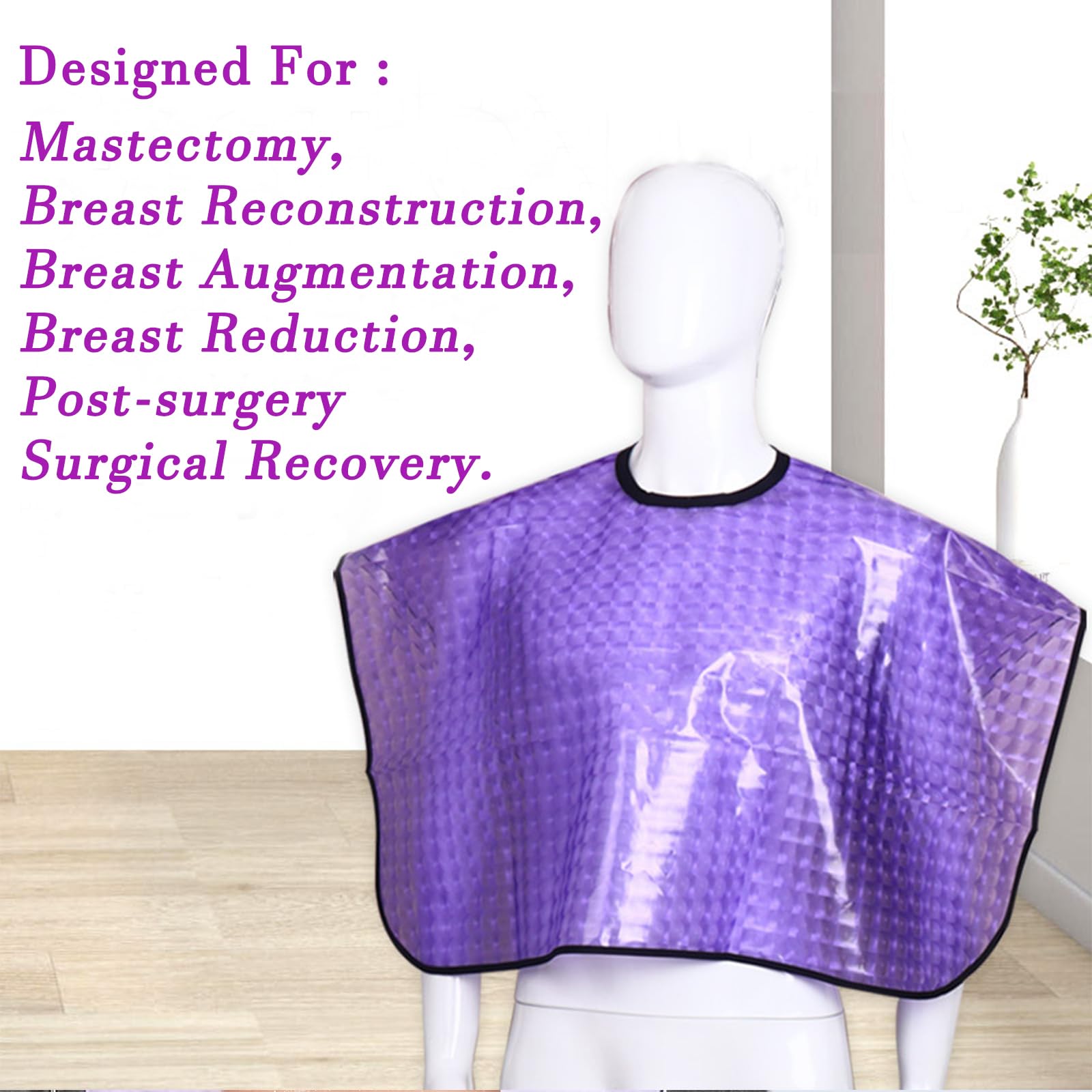 Waterproof Shower Cape Post Surgery Mastectomy Chest Shoulder Arm Guard with Drain Pockets Keep Wounds Dry During Bathing Purple Medium