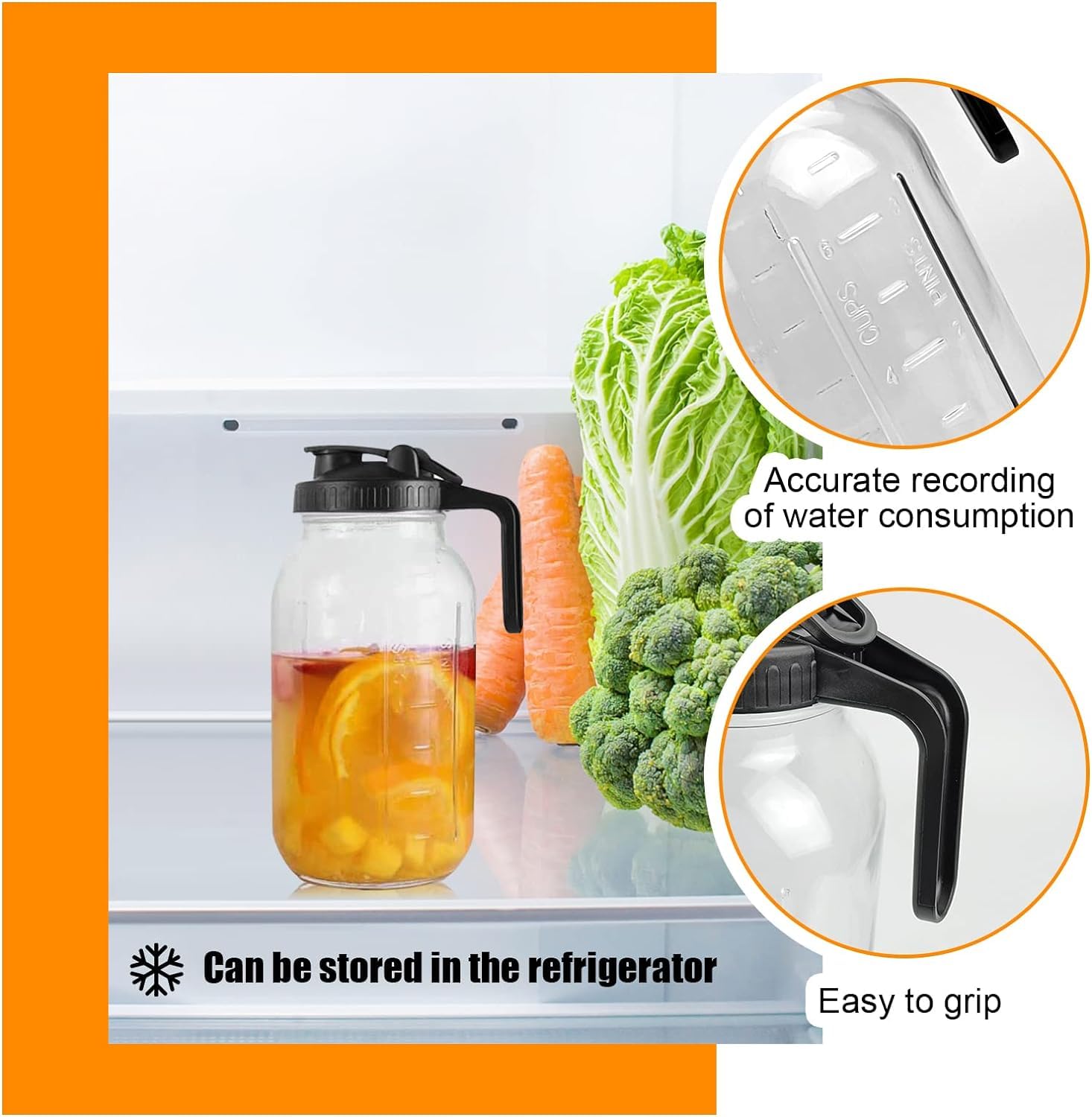 MEETOZ 64 oz Mason Jar Pour Spout, 2 Quart Glass Water Pitcher with Wide Mouth Airtight Lid for Ice Tea Cold Brew Coffee - Image 4