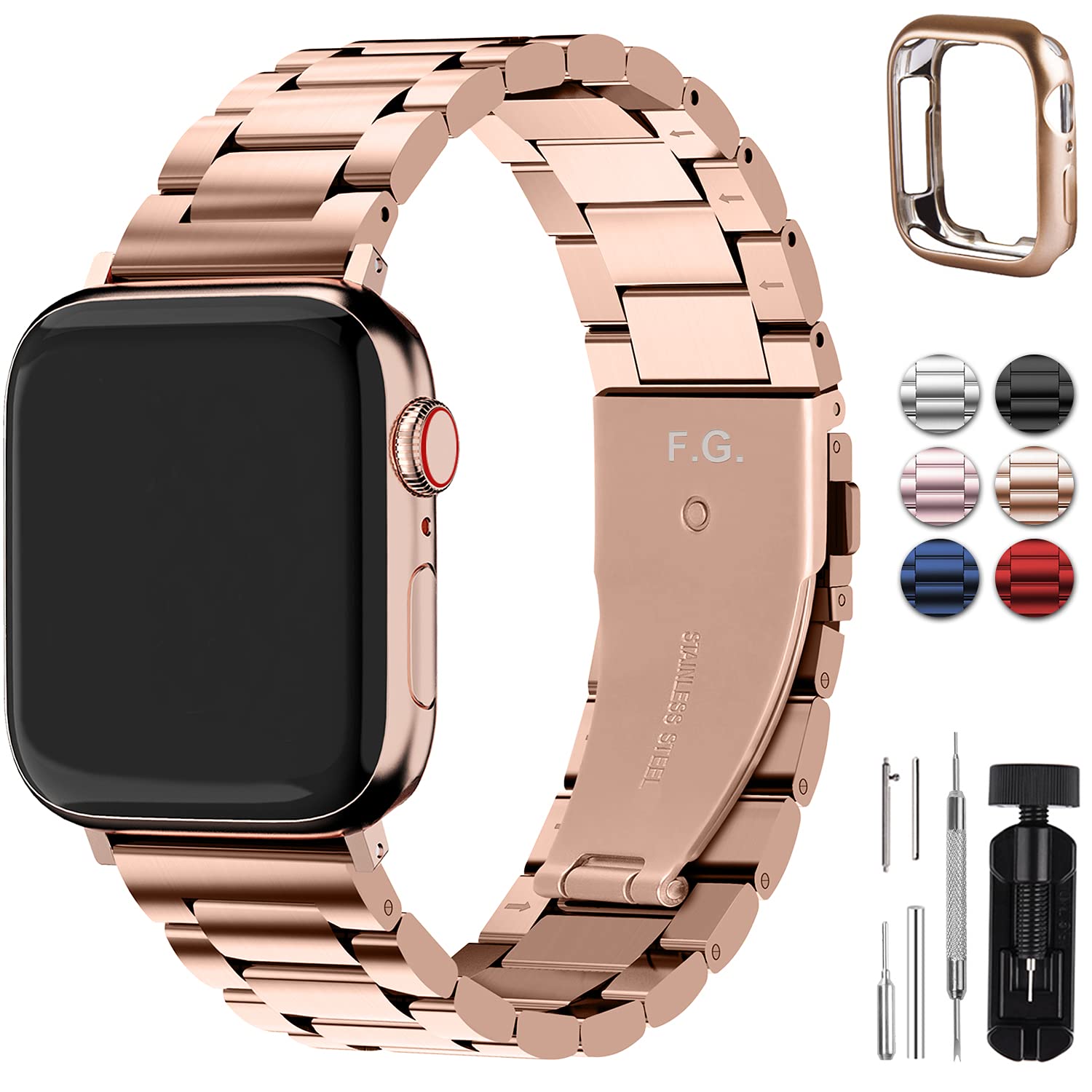 Fullmosa Cinturino per Apple Watch 40mm 41mm 38mm, Cinturino in Acciaio Inossidabile Compatibile con Apple Watch SE SE2 Serie 9 8 7 6 5 4 3 2 1, Cinturini di Ricambio per Donna e Uomo, Rosa Oro