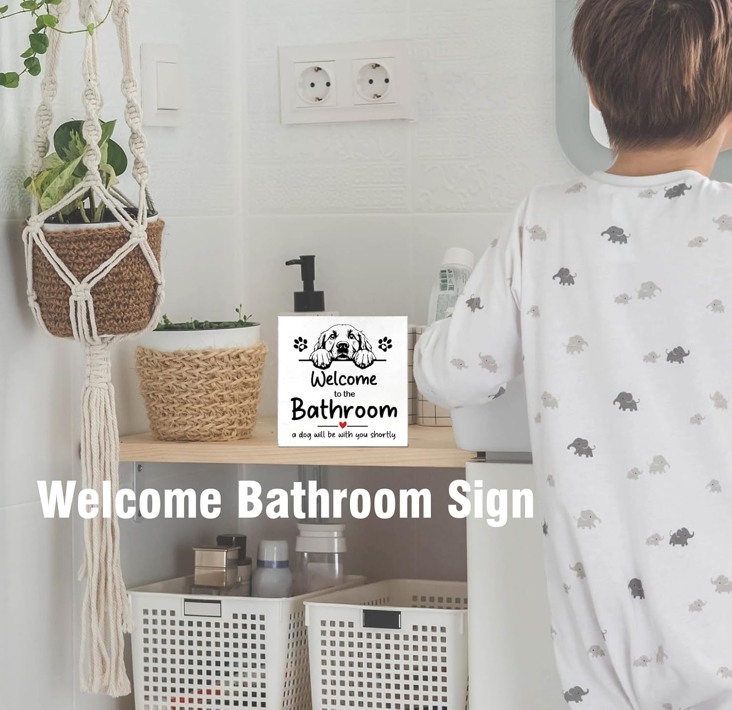 Cute Bathroom Dog Decor and Accessories Wall Desk Wood Box sign, Golden Retriever Bath Decorations for Bathroom Toilet, Welcome Signs, Gifts for Dog Lovers, 5x5 inch - Image 5