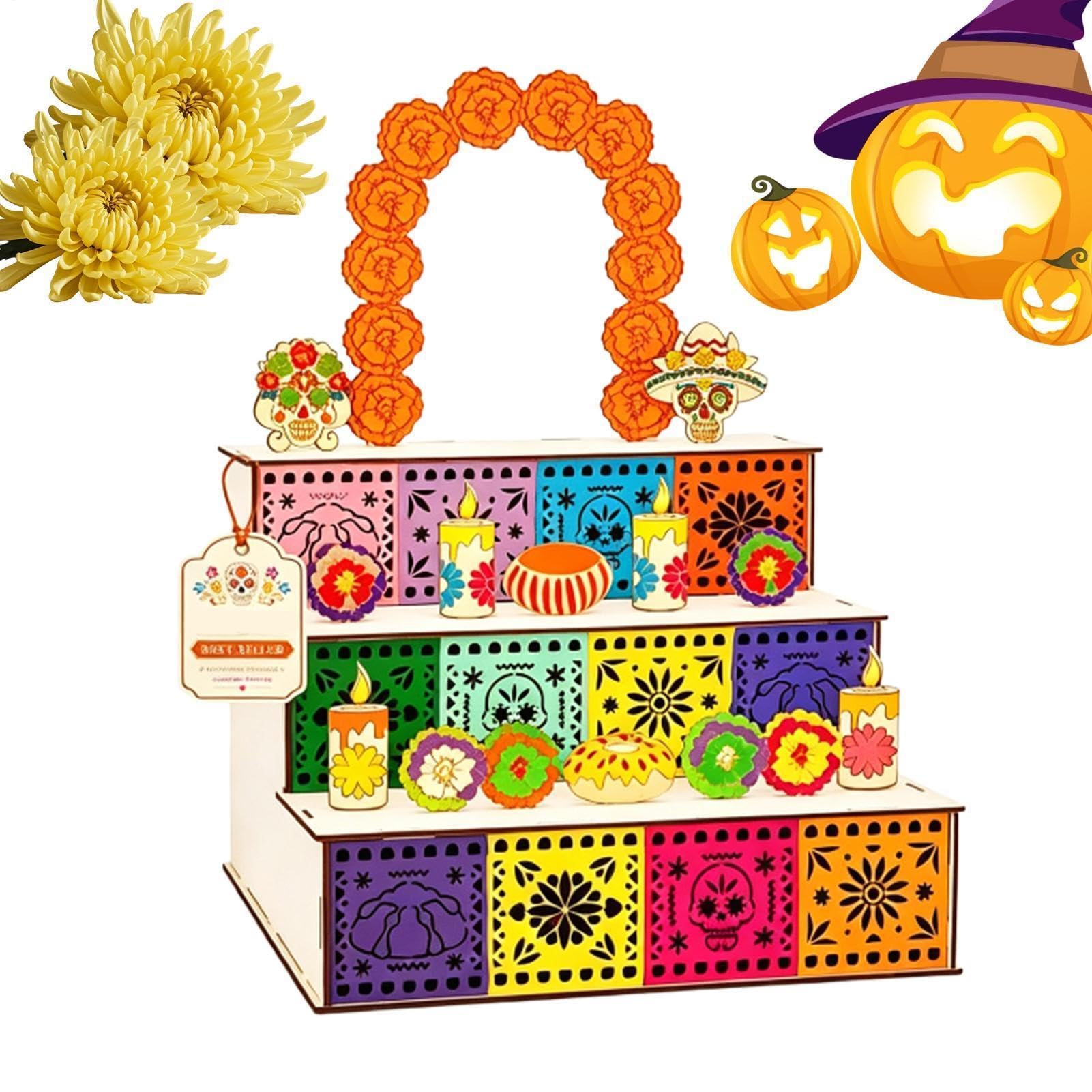 Day Of The Dead Wooden Altar Display Kit Multi Tier Ceremonial Stand