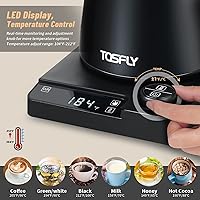 Vista 4 de Hervidor eléctrico tetera eléctrica profesional Tosfly de cuello de cisne, pantalla digital LED, hervidor de café de 1 litro con control