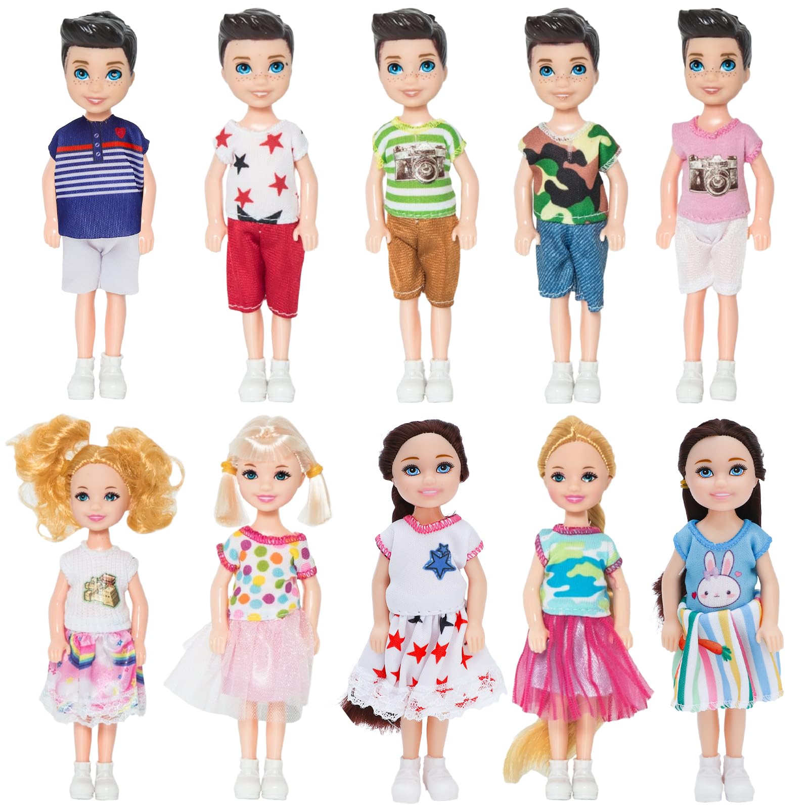 ONEST 10 Sets 5 Inch Mini Dolls with Doll Clothes Party Grown Outfits Doll Accessories for Kids