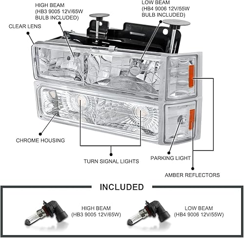 Miniatura 3 de Spec-D Tuning Faros delanteros + luces de parachoques + esquina compatible con Chevy CK 1994-1998 1500 2500 3500 Tahoe Suburban C10 Pickup izquierdo