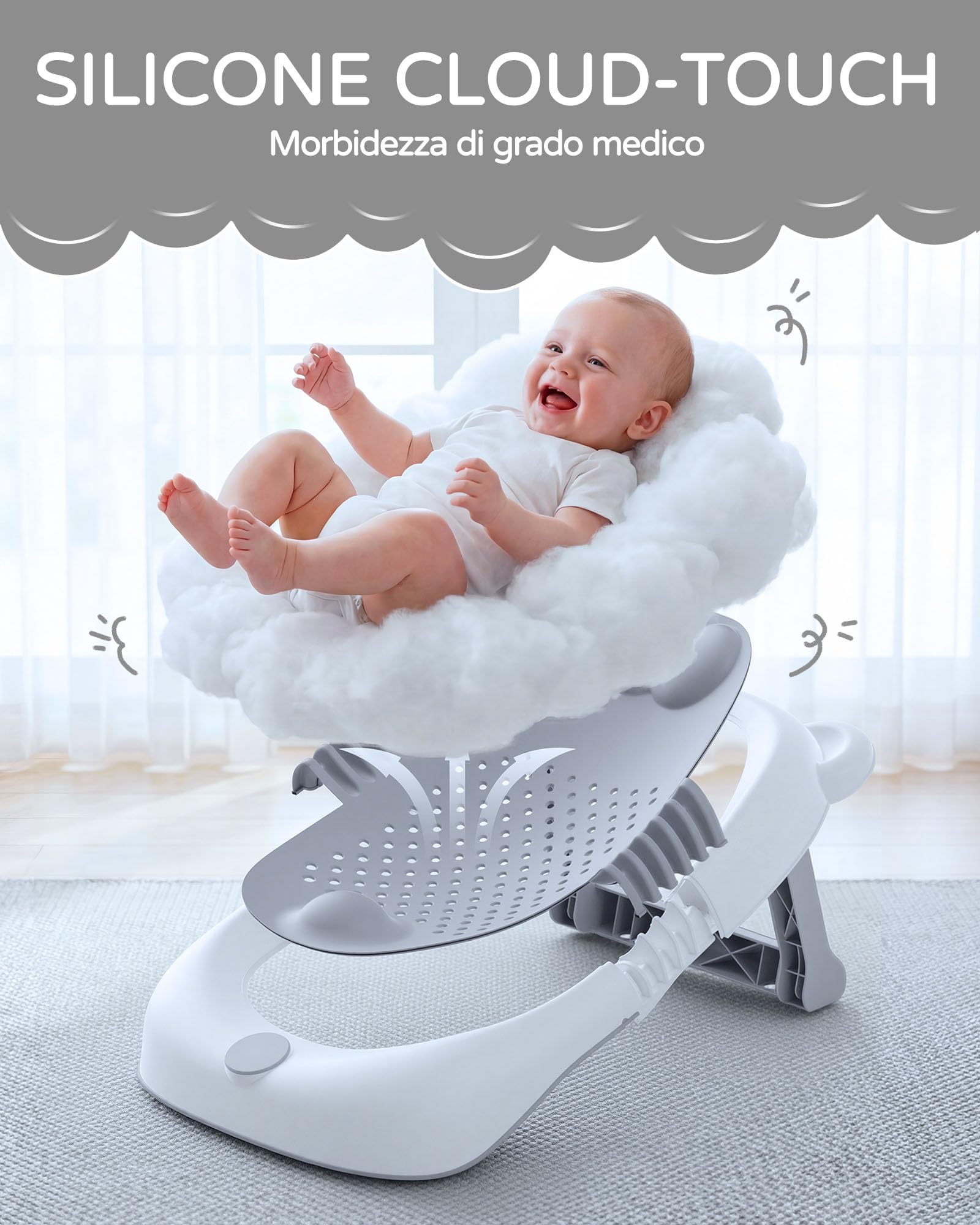 Vaschetta da bagno pieghevole per Neonato con supporto, vaschetta da bagno per Bambino con sedile antiscivolo e ventose, 0-6 mesi: articoli indispensabili per neonati, ideale come Bambino appena nato
