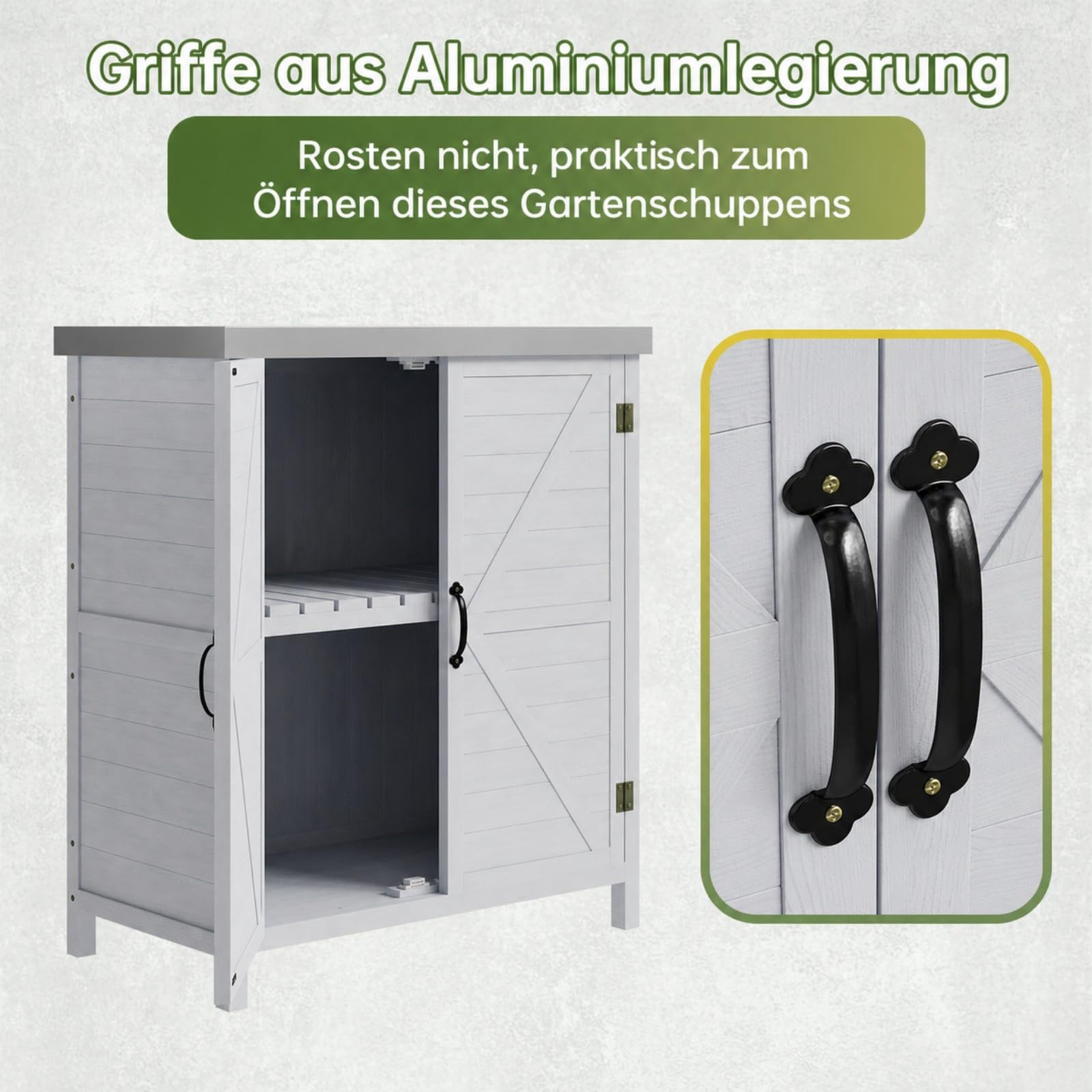 Aoxun Wetterfester Gartenschrank Holz 79x43x91cm Doppeltüren Abnehmbarer Trennwand Außenschrank verzinkter Tischplatte Geräteschuppen