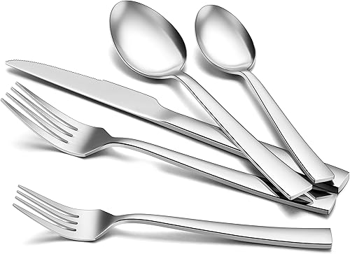 HaWare Juego de cubiertos de 40 piezas de acero inoxidable para 8, cubiertos de borde cuadrado para fiesta de restaurante en casa, vajilla de grado