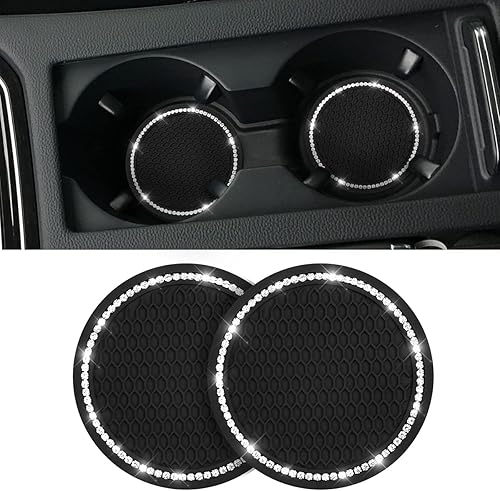 Miniatura 18 de Juego de 2 posavasos universales con diamantes de imitación, accesorios de automóvil de 2.75 pulgadas, adecuado para la mayoría de interiores