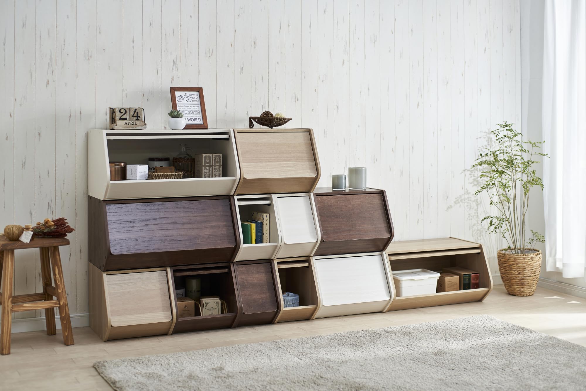 Iris Ohyama, Armadio con anta a libro/Armadio in legno con anta/Mobili laterali/Armadietto portaoggetti, Modulare,Design, Ufficio, Casa - Stack Box - STB-600D - Marrone