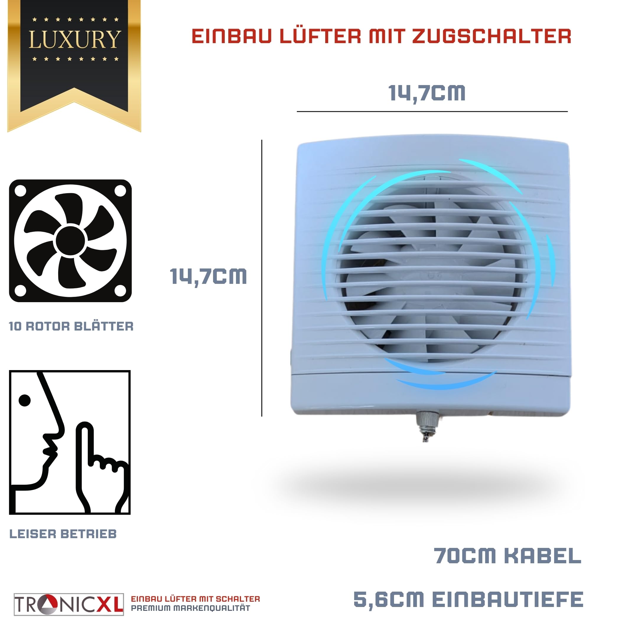 TronicXL IPX4 100mm Abluft/Zuluft Grow Lüfter Ventilator mit Netzstecker und Schalter für Homebox Growbox Growschrank Secret Jardin GrowPro DiamondBox Zelsius Mars Hydro etc.