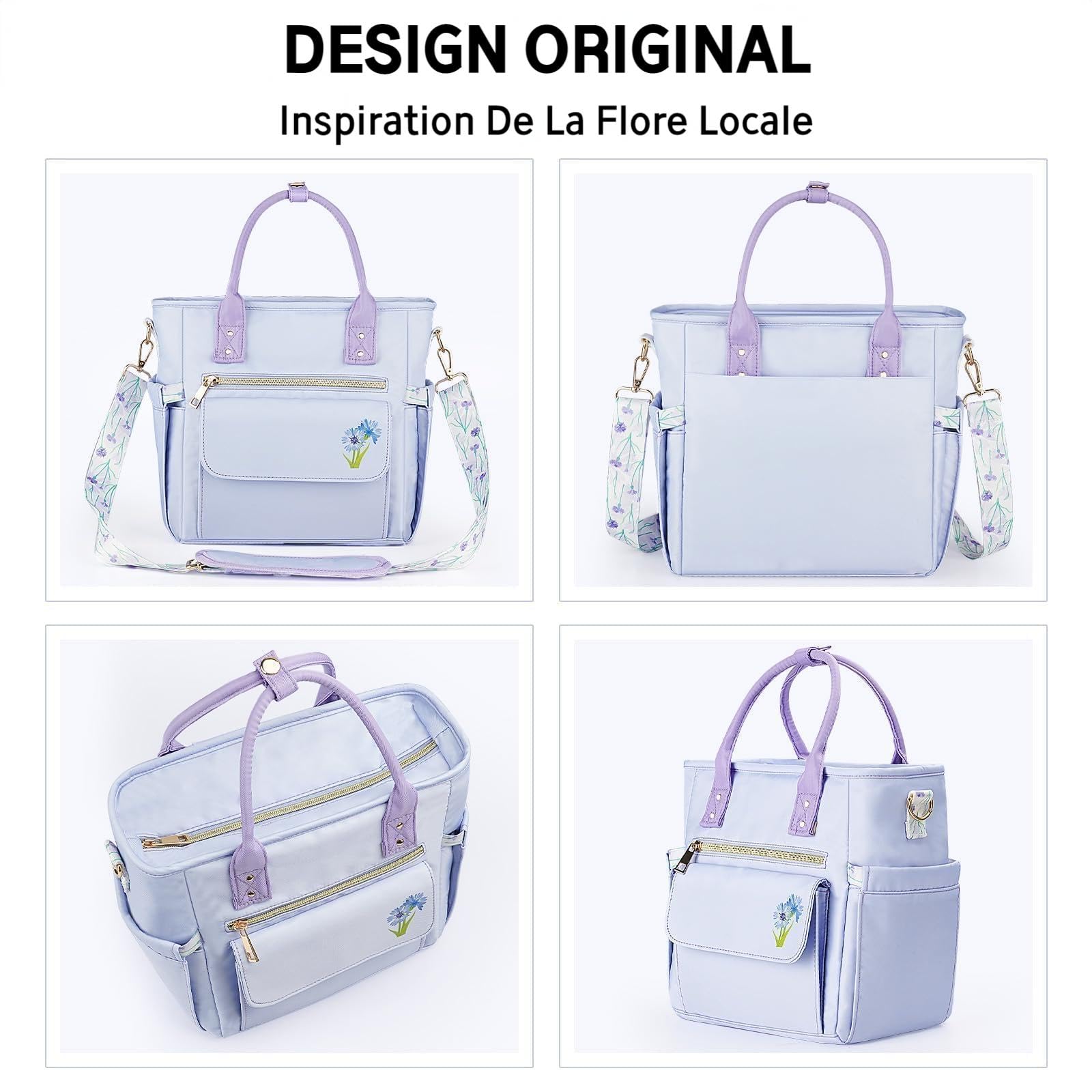 Hihealer Sac Repas Isotherme Femme avec Motif Floral Unique - Grand Sac Étanche à Plusieurs Poches avec Bandoulière Amovible pour Travail/Pique-Nique/Cadeau Femme