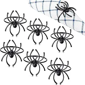 Halloween Spider Napkin Rings Black Metal Spooky Napkin Holder Rings for Halloween Family Party Home Kitchen Dining Room Table Decoration(6Pcs)