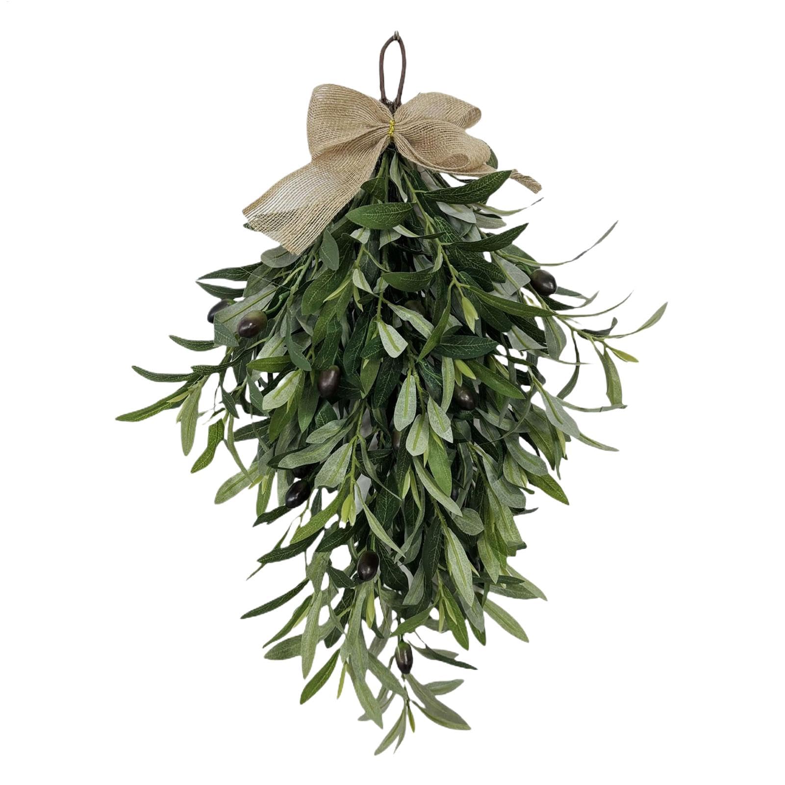 Artificial Teardrop Swag Olive Wreath Pendant 60cm/23.62 Inches Olive Branch Teardrop Swag Green Garland Decoration Fake Olive Leaves Decorative Swag for Wedding Birthday Party Festival