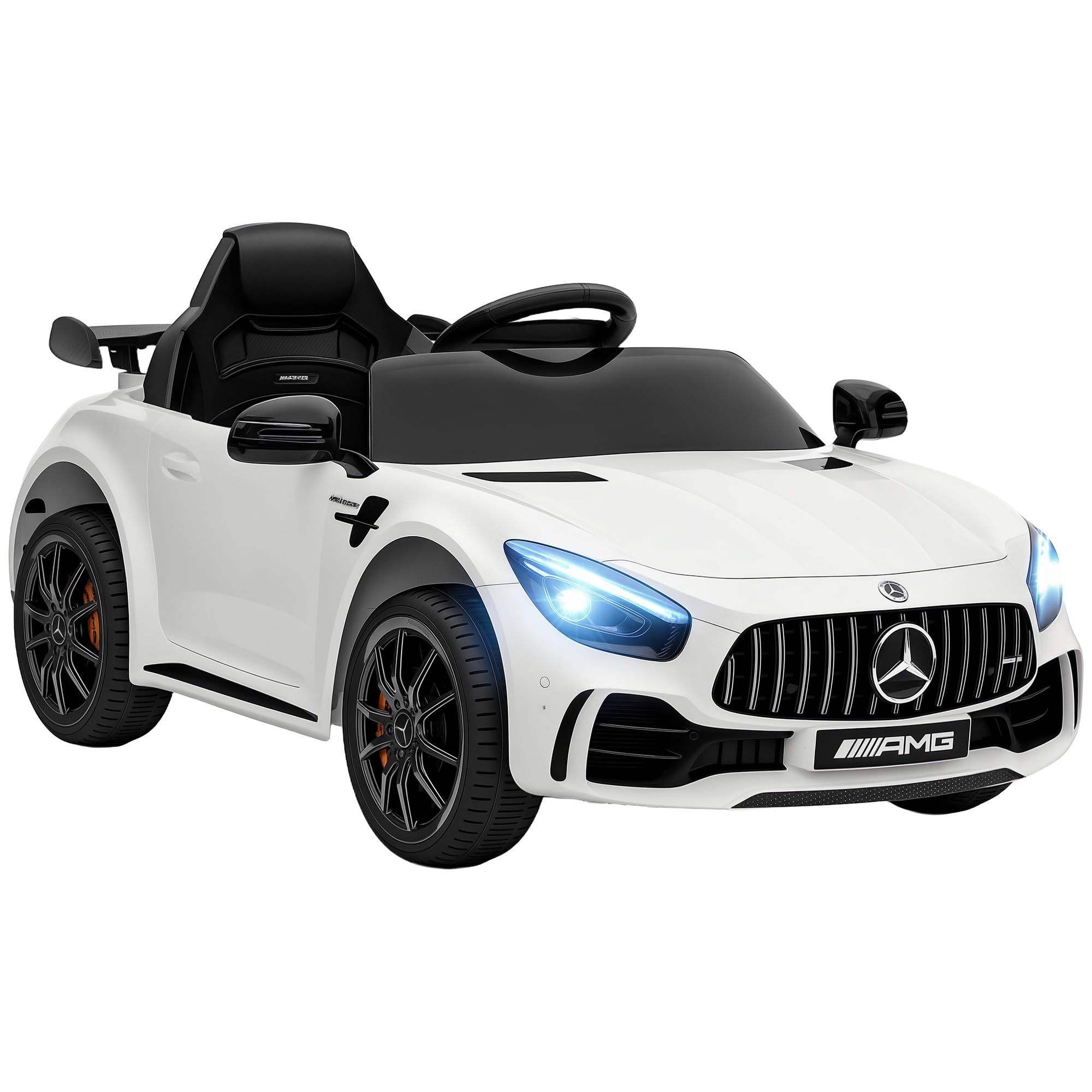 AIYAPLAY Voiture électrique Enfants sous Licence Mercedes-​Benz AMG GTR, 12V, télécommande 2,​4G, Max. 5 km/​h, véhicule électrique Enfant, phares, klaxon et MP3, Blanc