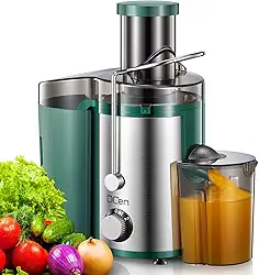 Máquina de espremedor, extrator centrífugo de 800 W com calha de alimentação de 7,6 cm de boca larga para frutas e vegetais, fácil de limpar, aço inoxidável, livre de BPA (verde)