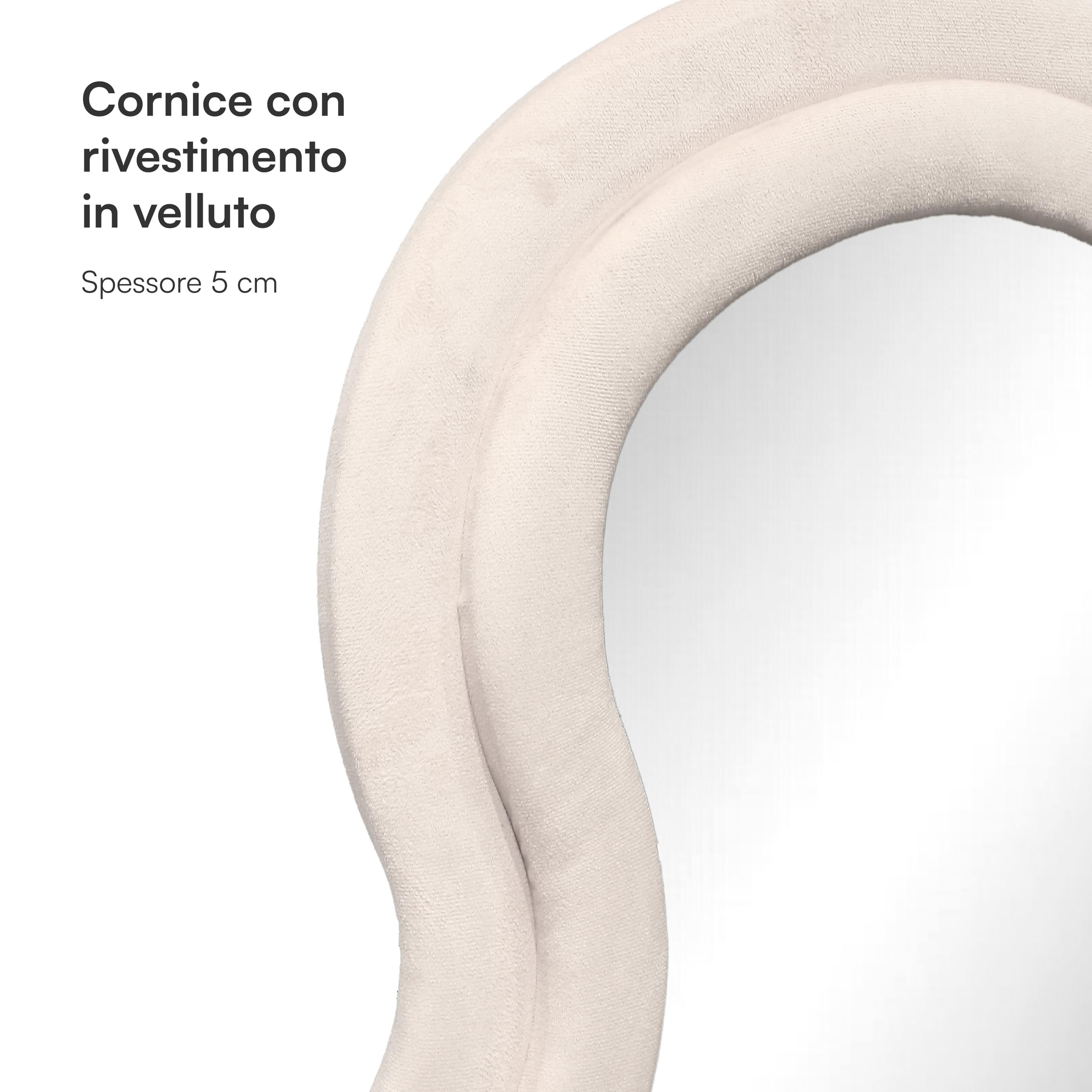 Baroni Home Specchio da Terra, Specchio con Cornice Ondulata Imbottita e Rivestimento in Velluto, Soggiorno, Camera da Letto, Corridoio, 160 x 60 Panna