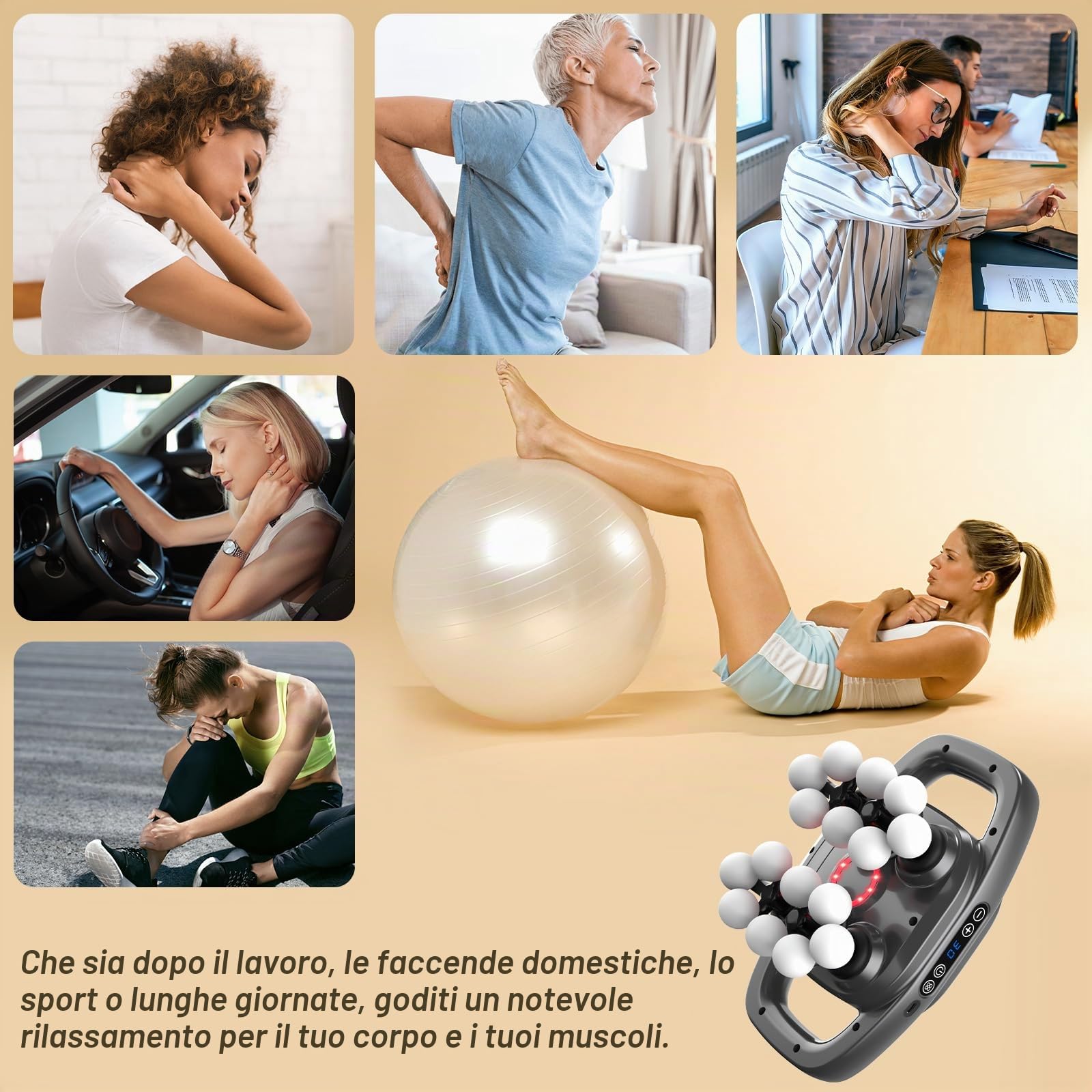 Pistola per Massaggi | 16 Teste, 3 Modalità e 30 Velocità, Silenziosa 35dB, Recupero Sportivo