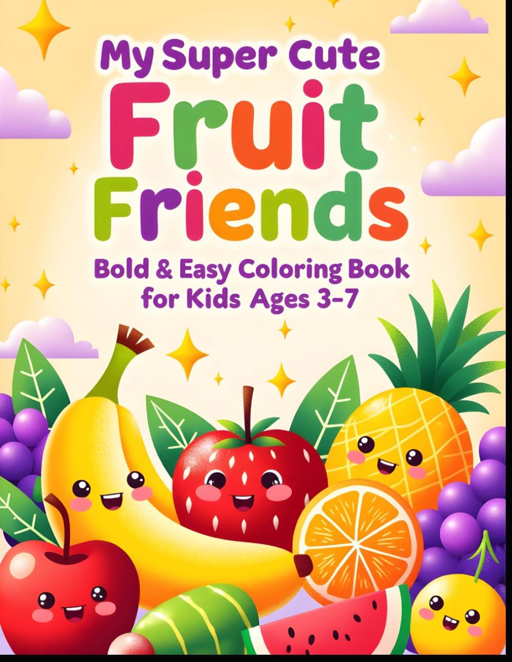 My Super Cute Fruit Friends: Bold & Easy Coloring Book for Kids Ages 3–7
