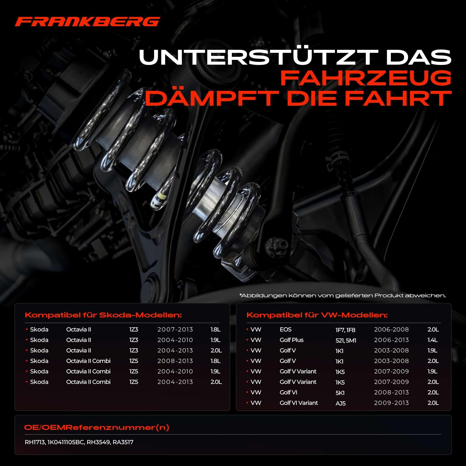 Frankberg 2x Federn Fahrwerksfeder Vorne Kompatibel Octavia II 2004-2013 Golf V 2003-2008 Golf VI 2008-2013 E-O-S 2006-2008 Golf Plus 2006-2016