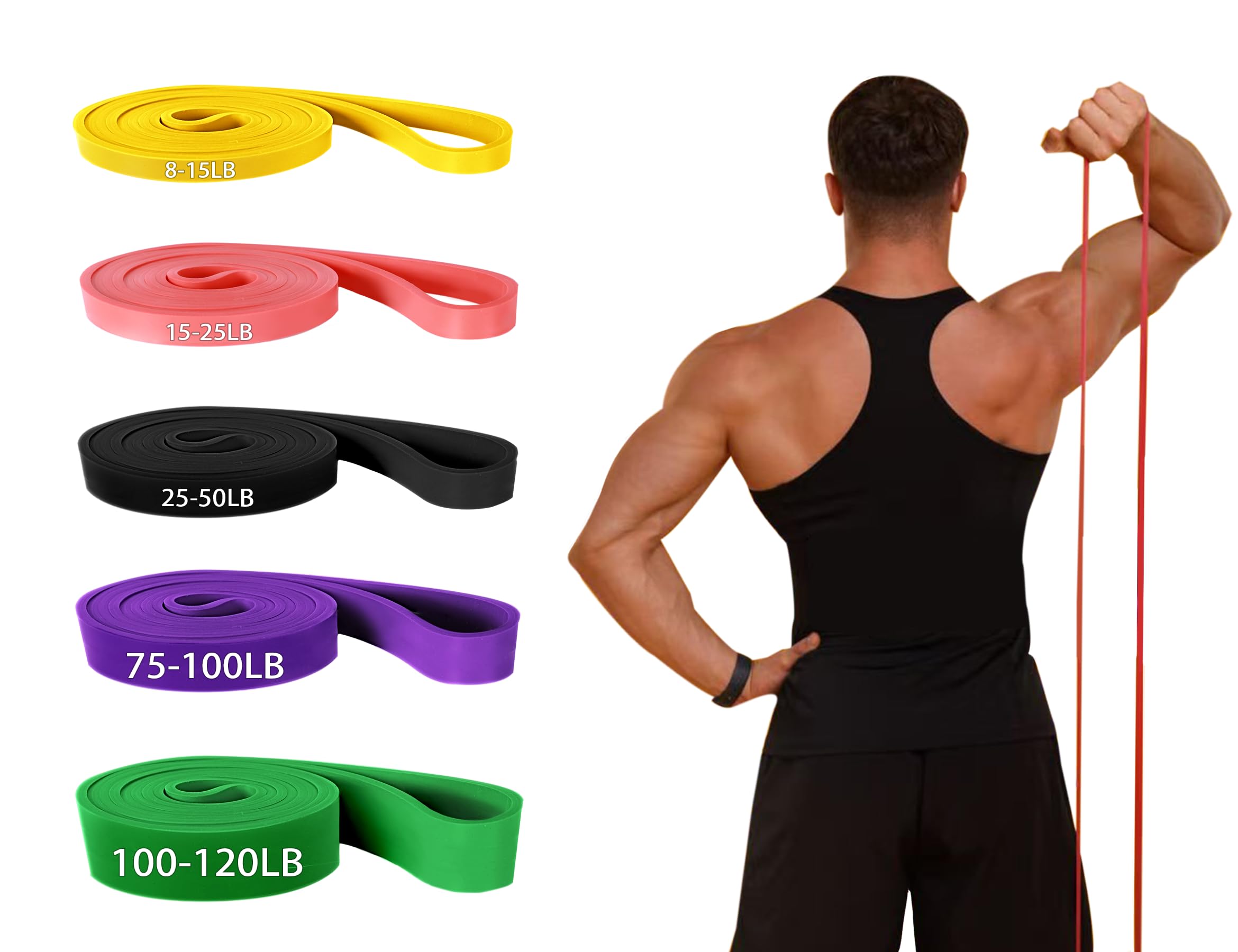 Bandas de resistencia, 5 niveles de resistencia, bandas de ejercicio para hombres y mujeres, bandas elásticas de entrenamiento de asistencia para entrenamiento, estiramiento corporal, terapia