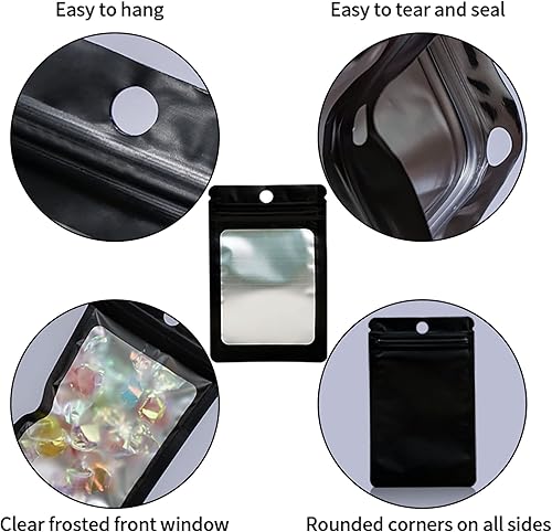 Miniatura 2 de 100 bolsas holográficas de Mylar resellables blancas, bolsas de almacenamiento de alimentos, a prueba de olores, con ventana frontal, bolsa de