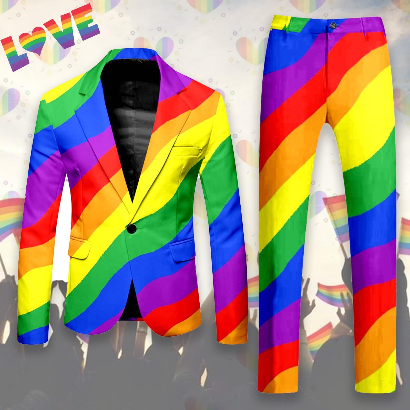 Generisch Traje de arco iris para hombre, traje de 2 piezas, corte ajustado, traje formal para hombre para hombre, blazer pantalones, conjunto completo, cómodo, traje de ocio, elástico, elegante