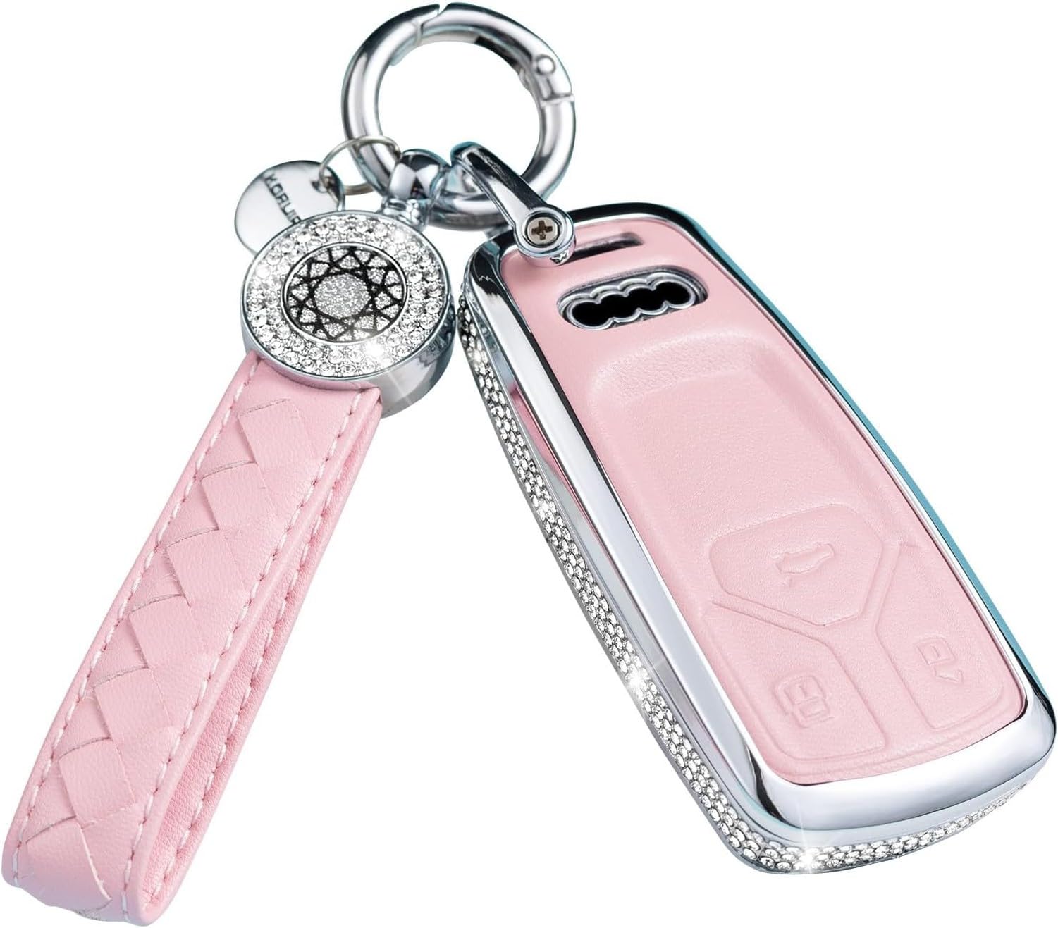 AIEIJJH Silicone Key Fob Cover with Detachable Keychain for Audi Car Protection, Model 1(pink)