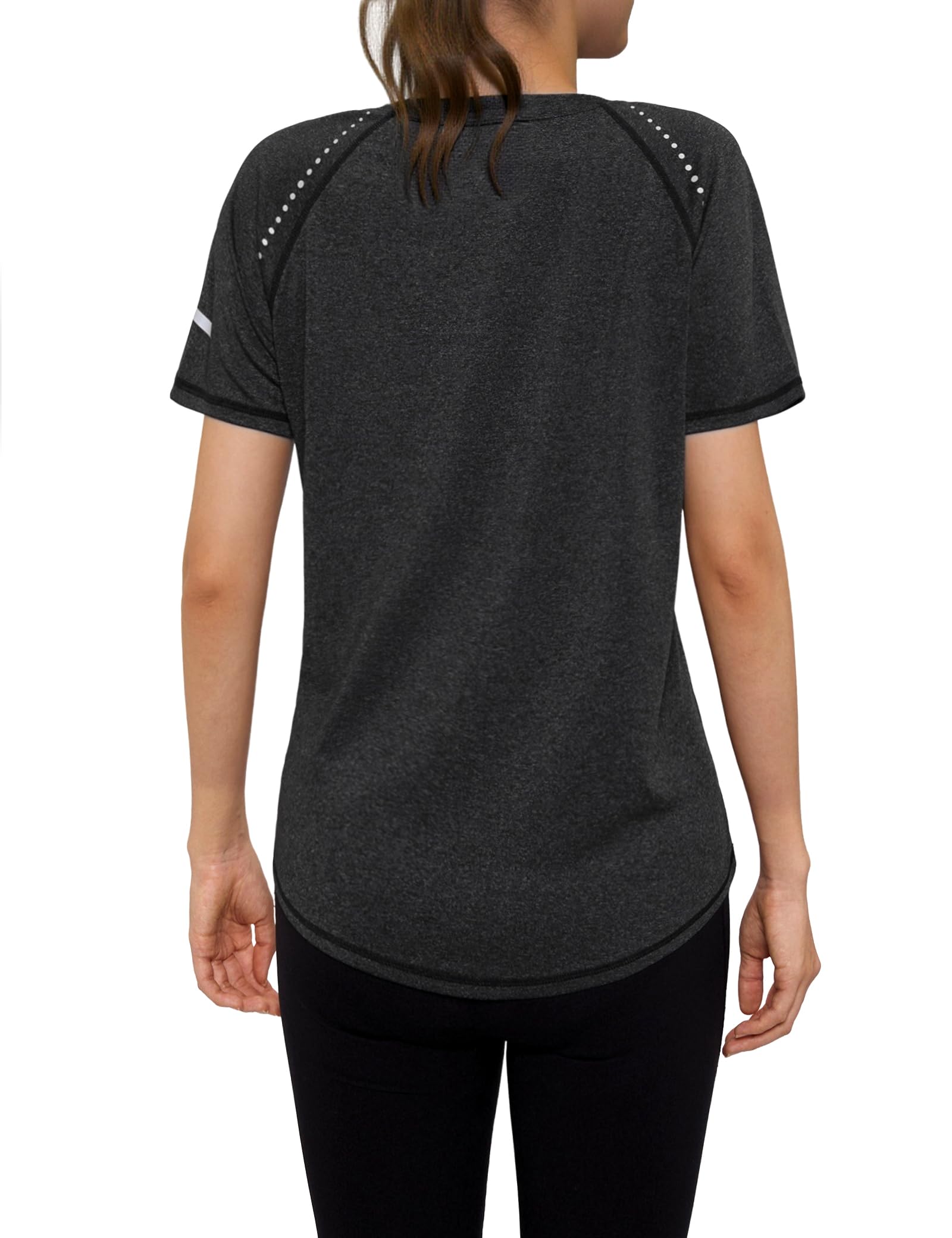 Gyabnw Camiseta Deporte Mujer Manga Corta Cuello Redondo Tira Reflectante En La Espalda Dobladillo Curvo Ropa Deportivo Cómodo Y Transpirable Top para Running, Yoga Y Fitness