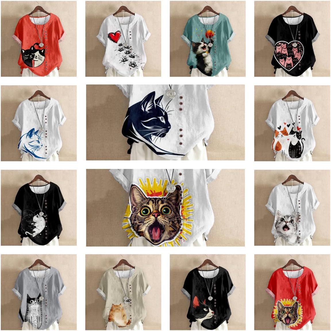 Shirts for Women Cute Cat Print Summer Casual Vacation Plus Size Fashion Funny Graphic Vintage Lounge Tunic Top - Image 4