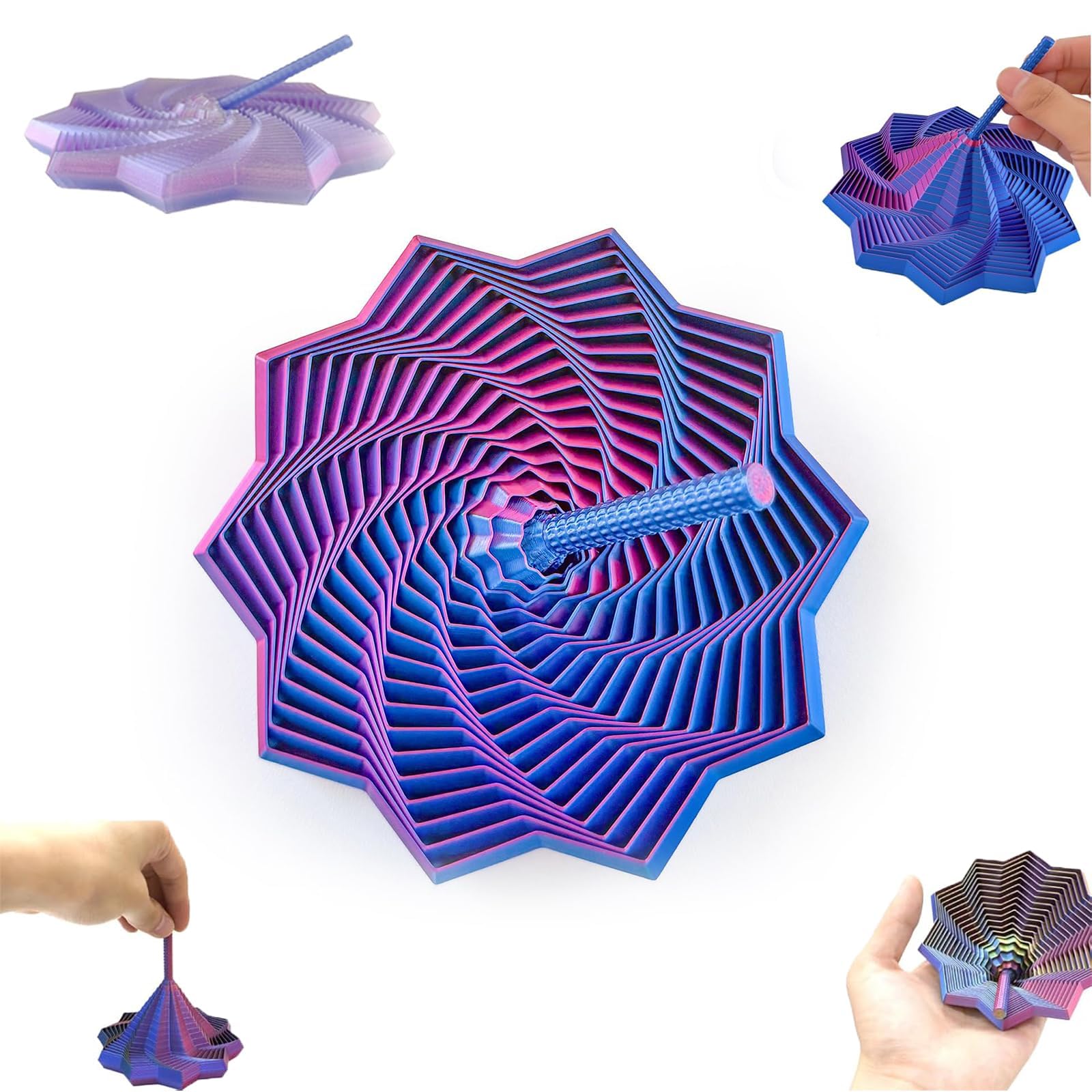 3D Printed Fidget Toy,Fractal Sensory Fidget Star with Handle,Hexagonal Decompression Satisfying Click Sound & Hexagon Design for Office Desks As a Stress-Relief (Blue) — image 1