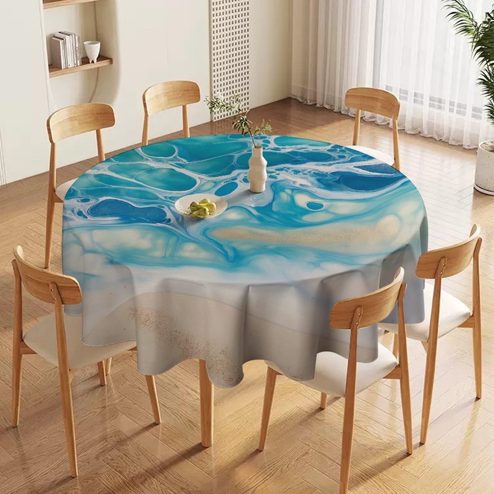 ORDOBO Round Table Cover -Beach Scenery Fashion Tablecloth Protector 3D Print Wipeable Outdoor Table Cover For Kitchen Dining Home Decoration 152X152Cm