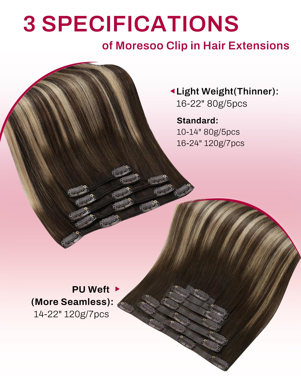 Moresoo Hair Extensions Clip in Real Hair Dark Brown Invisible Full Head Clip in Human Hair Extensions Brunette Shoulder-length Short Remy Hair 12 Inch 5 Pieces/80g #2 — view 111