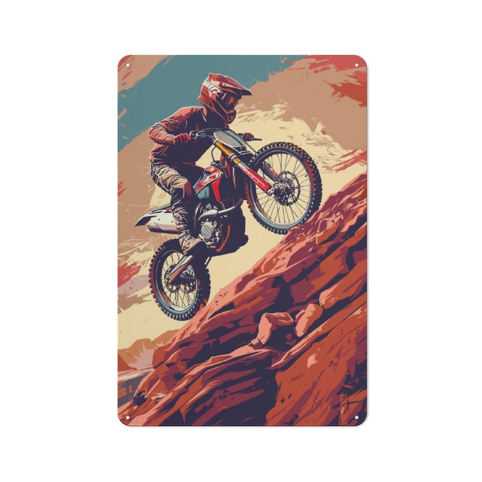 Junmoney Dirtbike Desert Downhill Printed Metal Sign 30X20cm For Garage Wall, For Living Room And Hallway Decor, For Home Office And Studio Walls