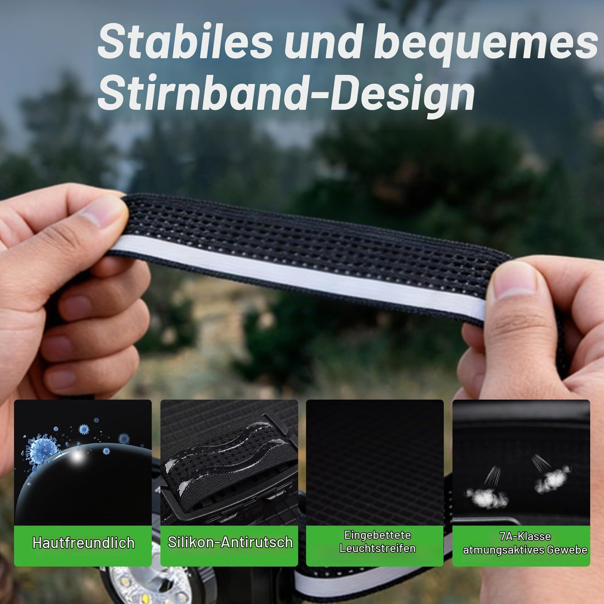 NEXTORCH eStar Stirnlampe 1300 Lumen, Aufladbare LED Kopflampe Ultraleicht mit Rotlicht, Wasserdichtes Stirnband für Outdoor, Camping, Wandern, Laufen & Joggen & Arbeit, 2 x 1200 mAh Akkus, USB-C