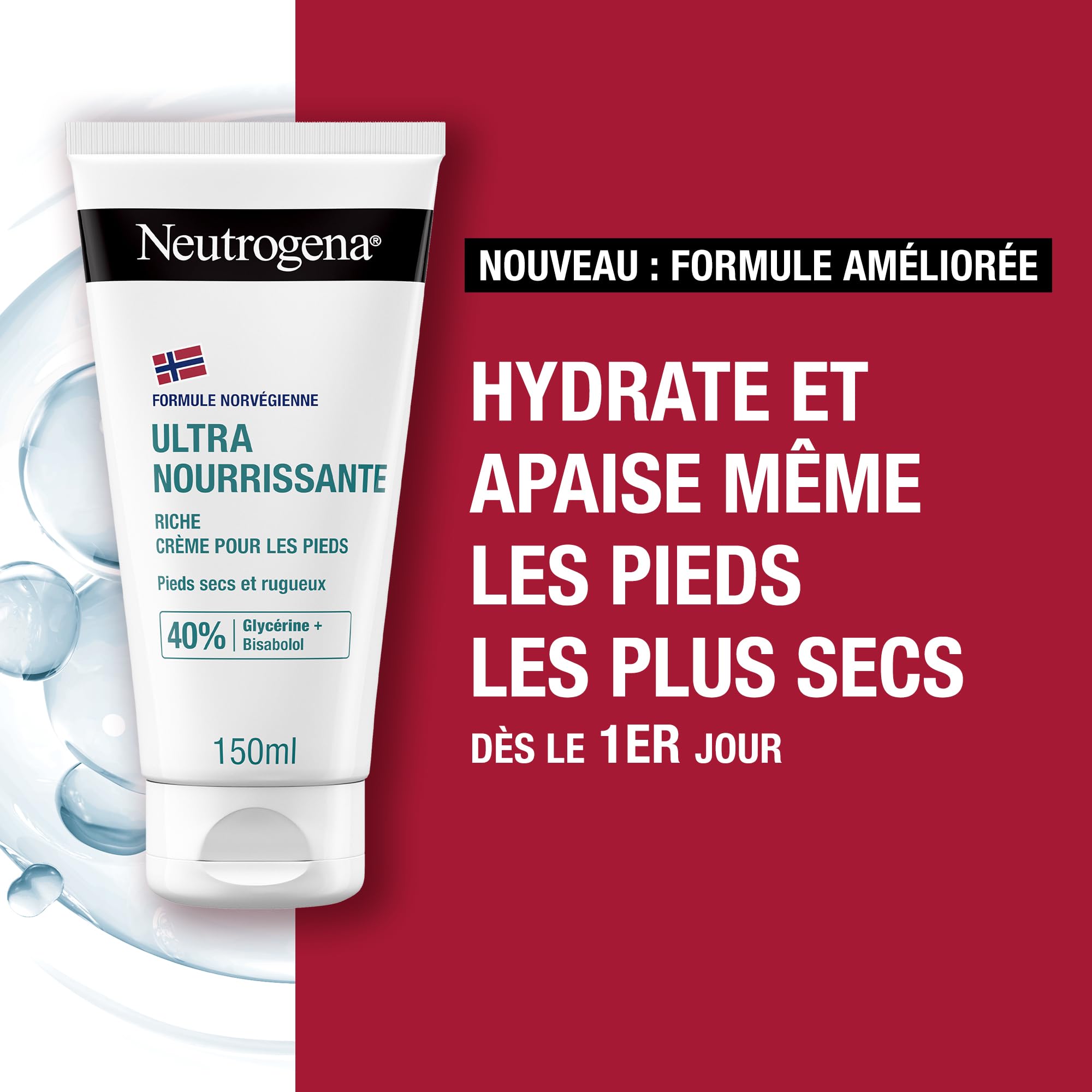 Neutrogena – Crème Pieds Nutrition Intense Formule Norvégienne (tube de 150 ml) – Crème de soin pour pieds très sec et abîmés – Crème hydratante enrichie en glycérine et bisabolol