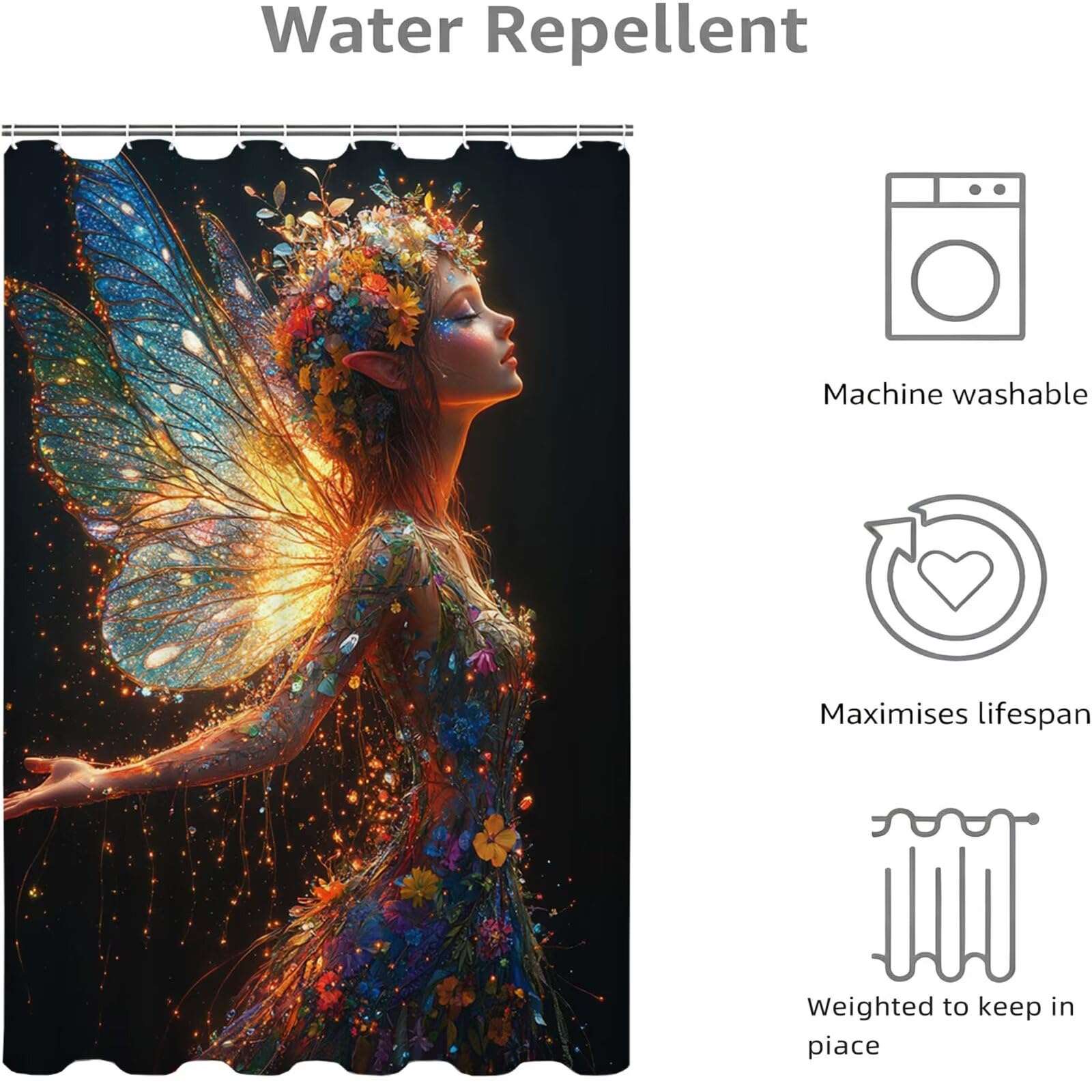 Schwarz Duschvorhang, 160x200cm Duschvorhang Badewanne L-16