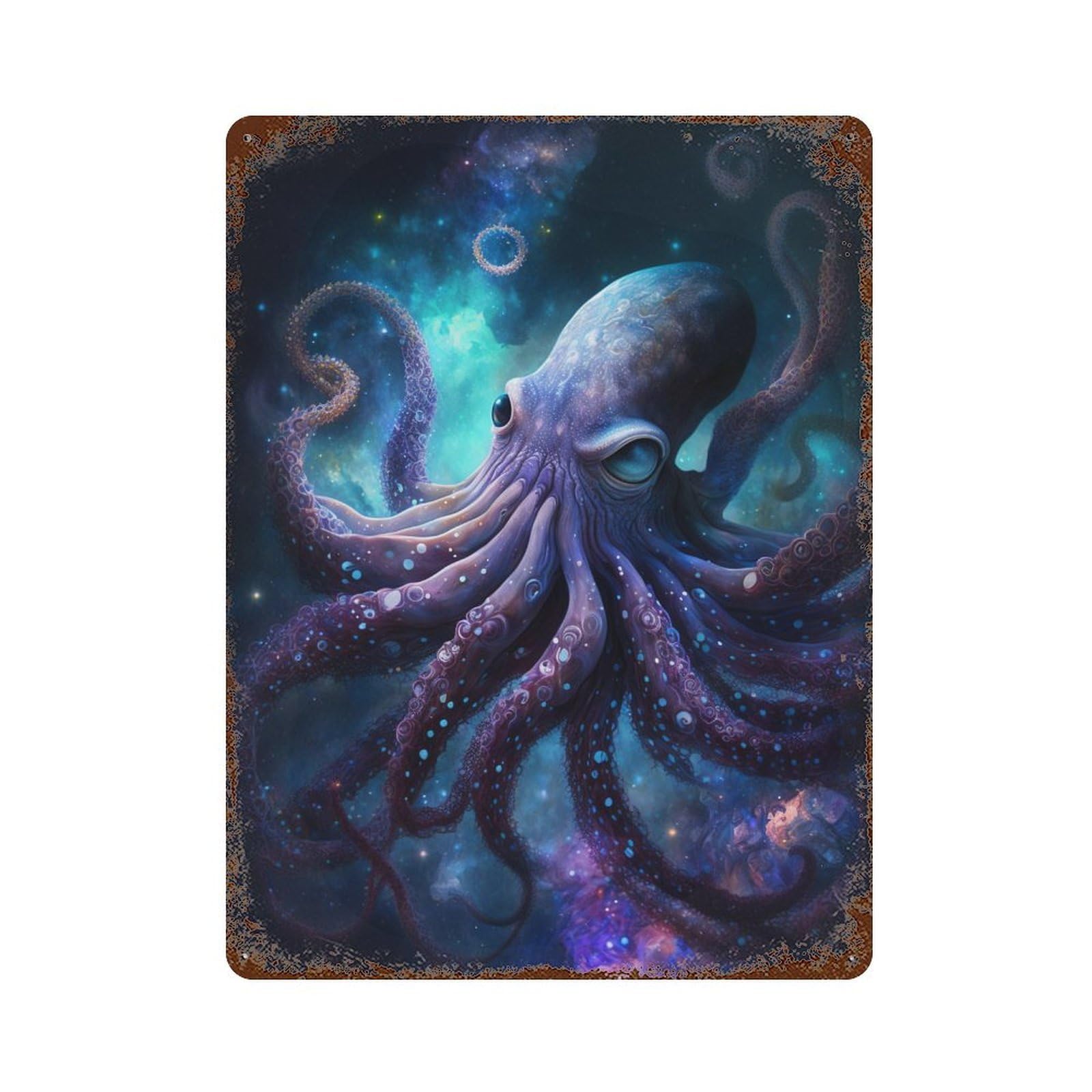 Retro Metal Sign Galactic Octopus Art Print-14 15.7"x11.8", Decorative Metal Wall Art for Pub, Kitchen And Man Cave Decor