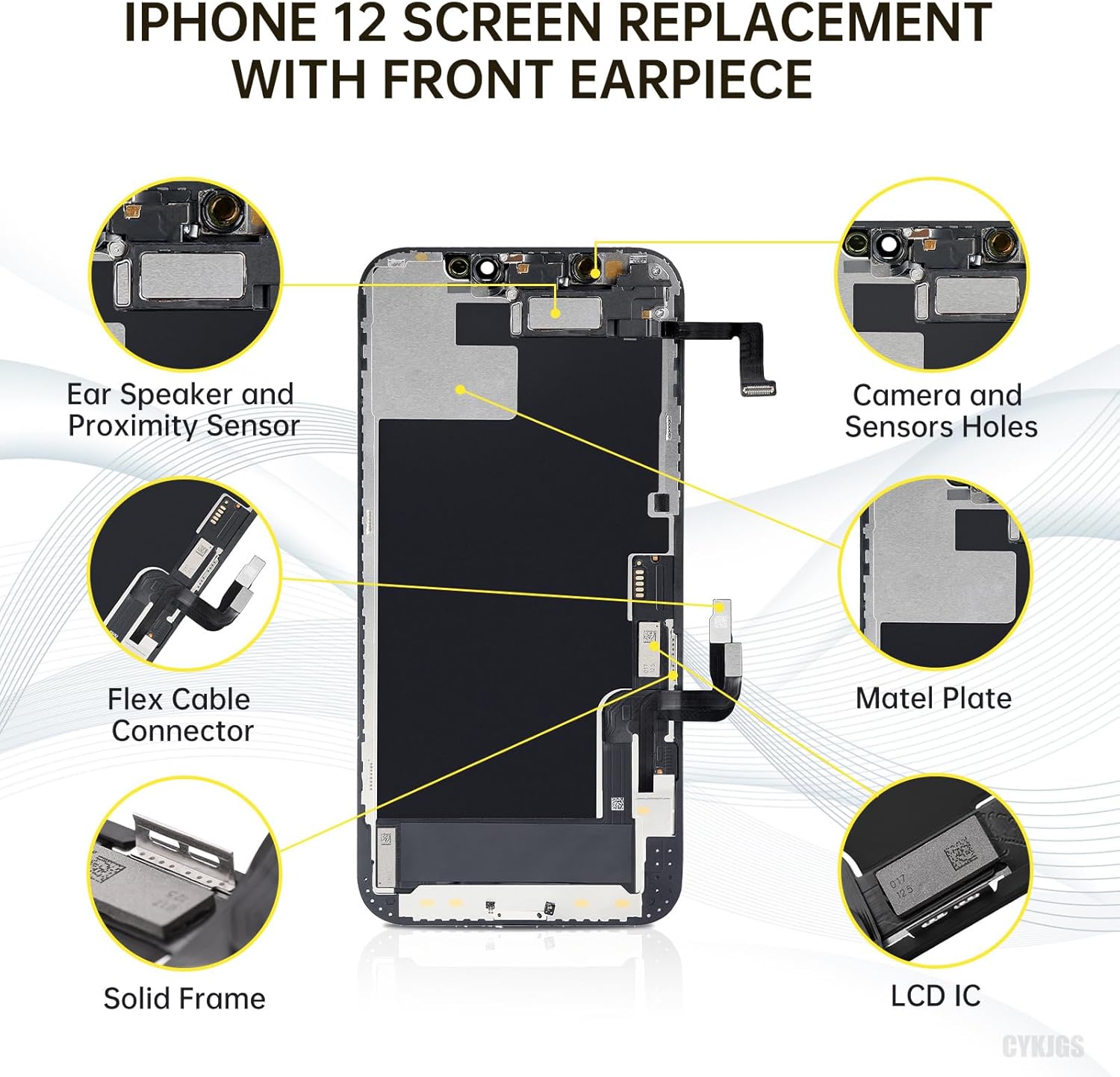 for iPhone 12 Screen Replacement 6.1" for iPhone 12 Pro with Ear Speaker and Proximity Sensor 12pro 3D Touch LCD Display Digitizer Full Assembly Repair Kits Fix Tools A2172 A2402 A2403 A2404