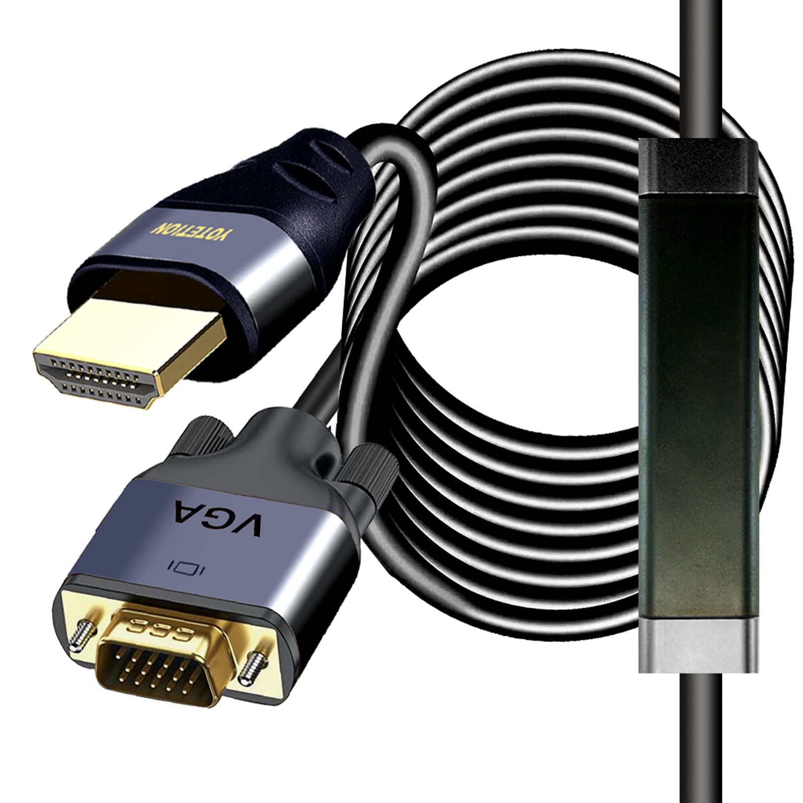 Câble HDMI vers VGA avec IC, HDMI vers VGA plaqué or compatible avec ordinateur, ordinateur de bureau, ordinateur portable, PC, moniteur, projecteur, HDTV, Raspberry Pi, Roku, Xbox et plus