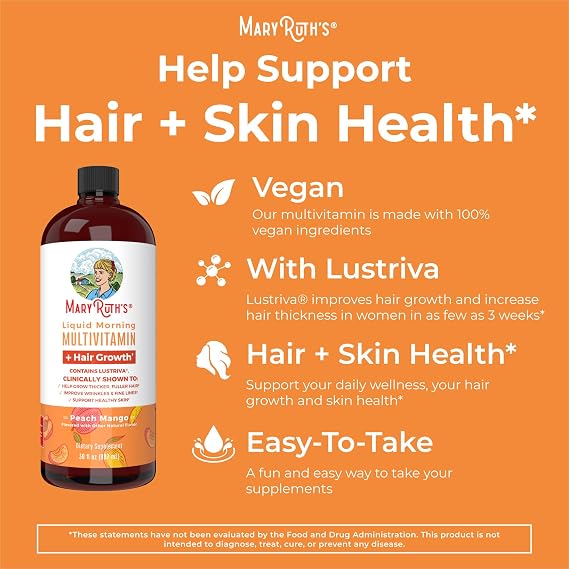 MaryRuth's Multivitamin Multimineral Supplement for Women + Hair Growth Vitamins | Lustriva & Chromium Picolinate 1000mcg | Thicker Hair, Fine Lines, Skin Care | Ages 18+ | 30 Fl Oz (3 Pack)