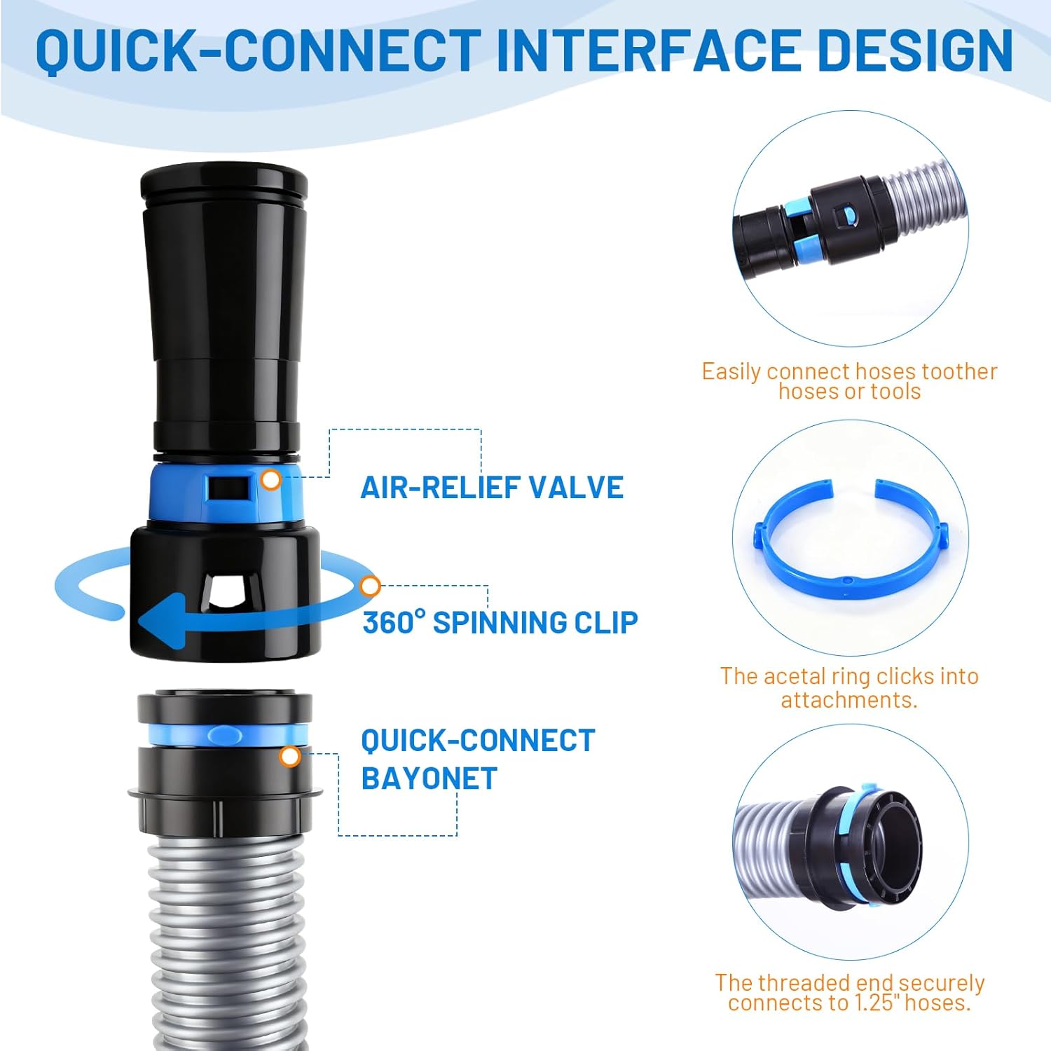 16FT Shop Vac Hose Extension Kit, Dust Collection Hose Kit With 6 Adapter For Home&Shop Vacuums System, Compatible With All Major Household Vacuum Cleaner Brands Woodworking Power Tools And Sanders