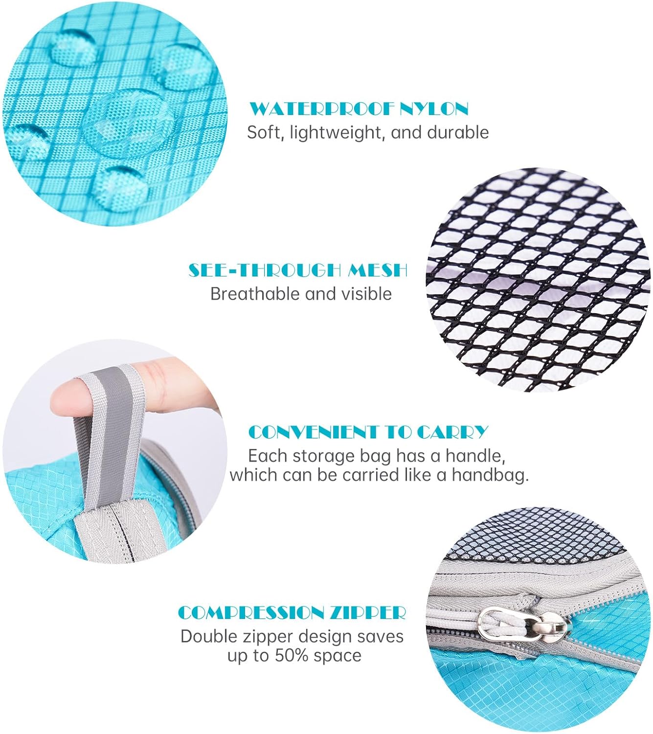 NiHome 7PCS Compression Packing Cube Set Expandable Mesh Travel Bag Luggage Organizers with Electronic Cable Cord Charger Organizer Drawstring Bag for Trip Home Storage Travel Gear Accessories (Blue) - Image 5