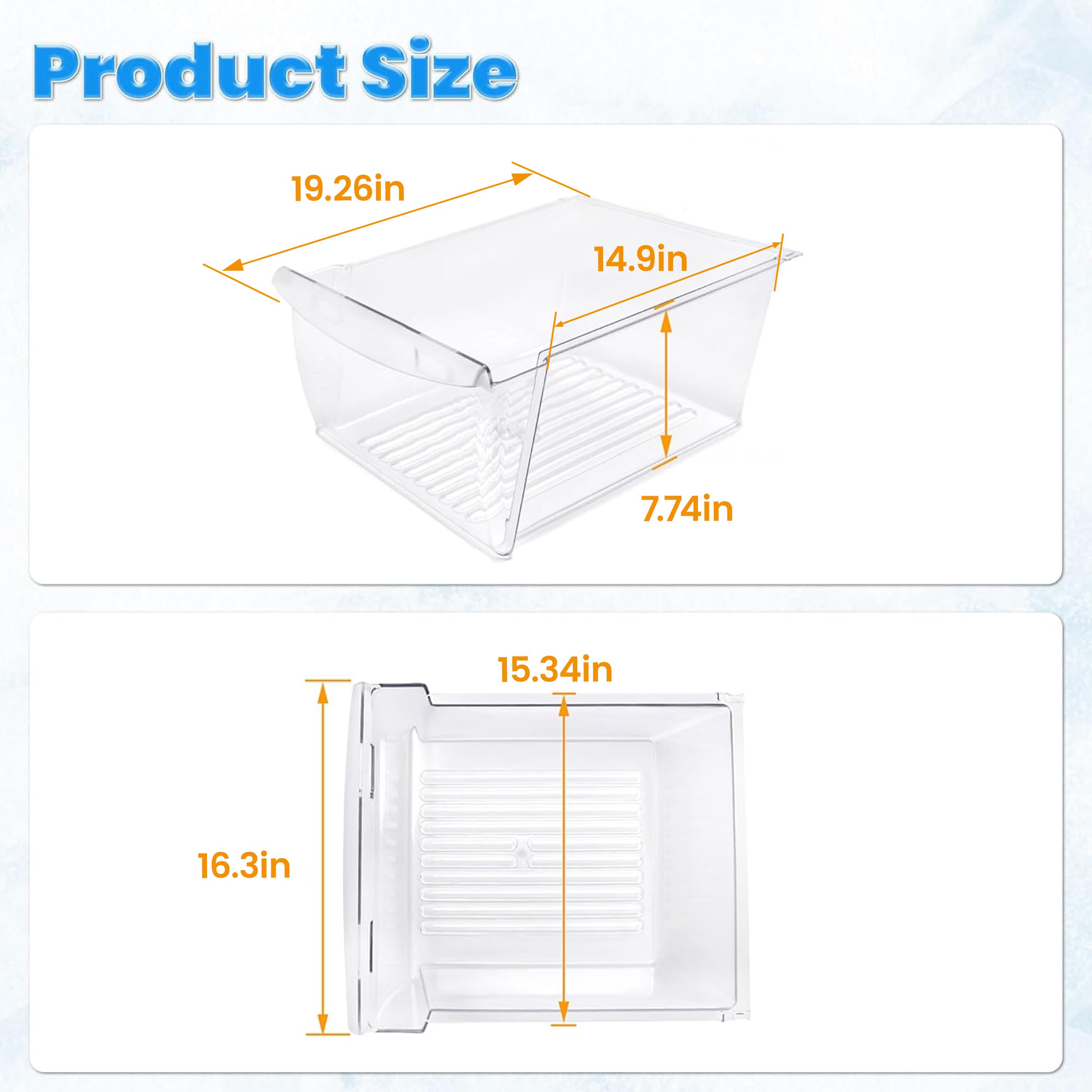 KUAFU 240351061 - Cajón para sartén compatible con Frigidaire para refrigerador, congelador AP4424911 240351005 240351062, plástico (PC), solo repuesto transparente