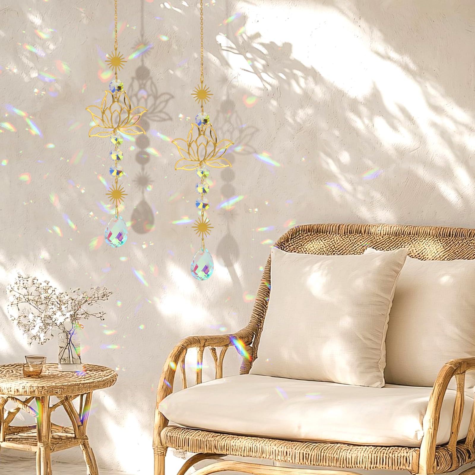3 Pezzi Acchiappasole Cristallo Acchiappa Sole Fiore di Loto Acchiappasole da Appendere Pendenti Prismi Cristallo Sun Catcher Adatto per la Casa il Balcone I'ufficio e il Giardino