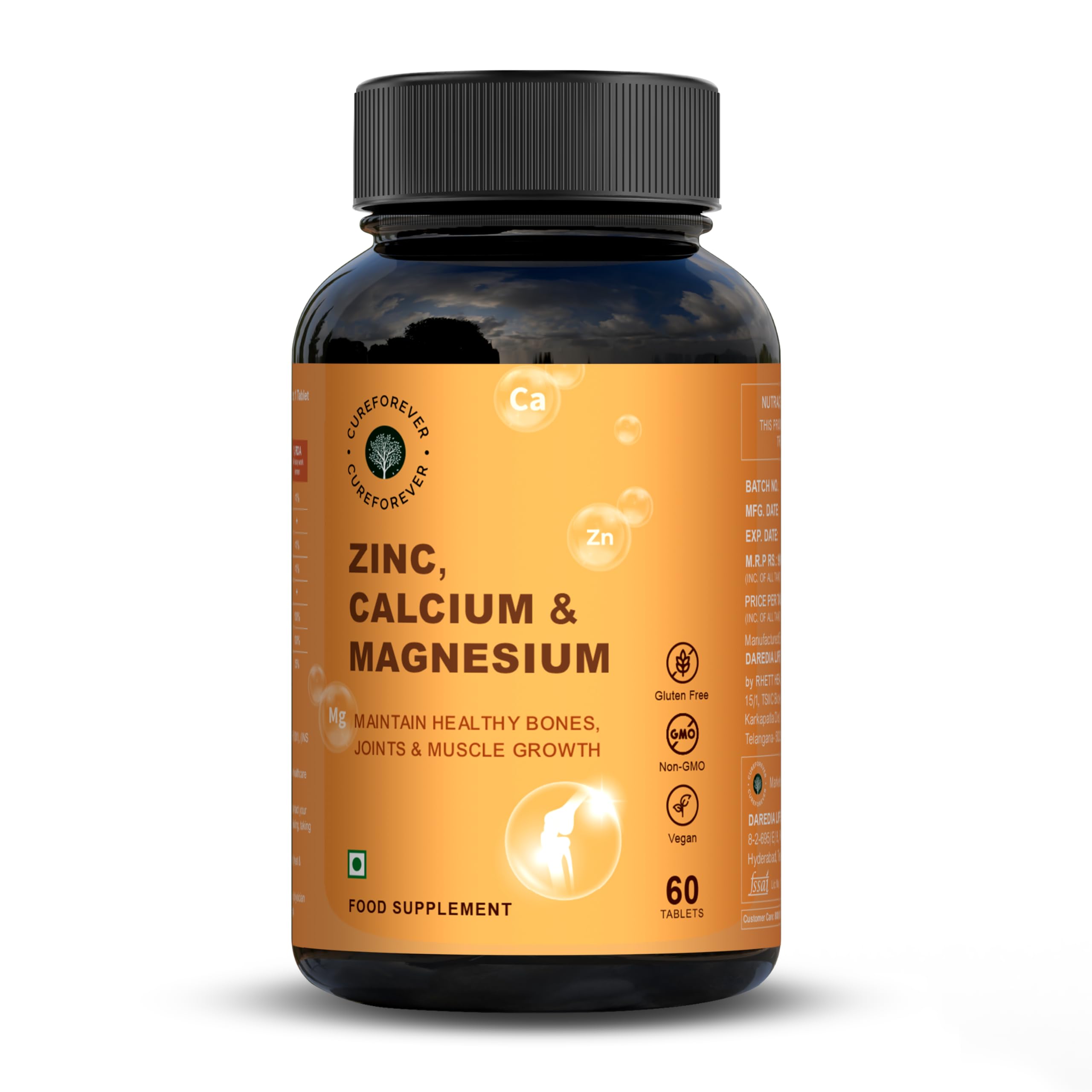 CUREFOREVER Calcium Magnesium Zinc Tablets – 60 Tablets, For - Bones, Skin, Hair & Nails - Premium Mineral Complex for Men & Women-image-18