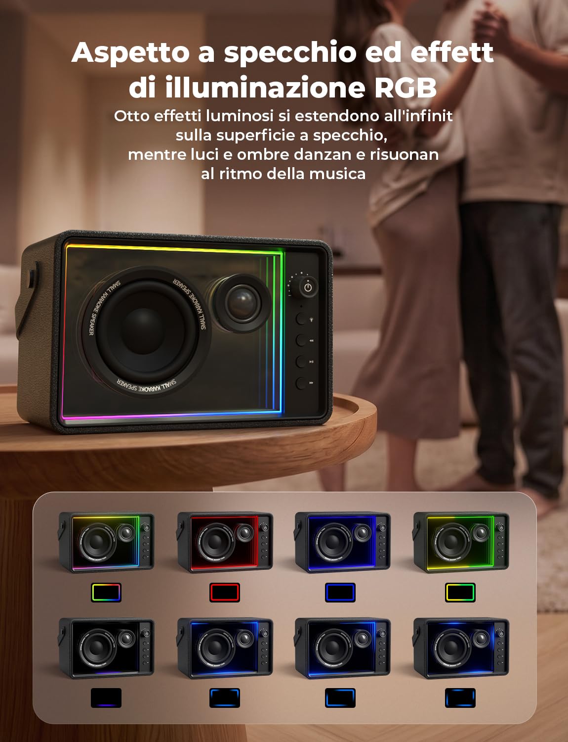 RIENOK Cassa Bluetooth Potente 40W Woofer 90mm Tweeter Seta 30mm, RGB, 15H | Bass-Reflex Posteriore, Vero Stereo Wireless, Ricaricabile, Supporta USB/TF/AUX, per Smartphone/ Casa/ Regalo
