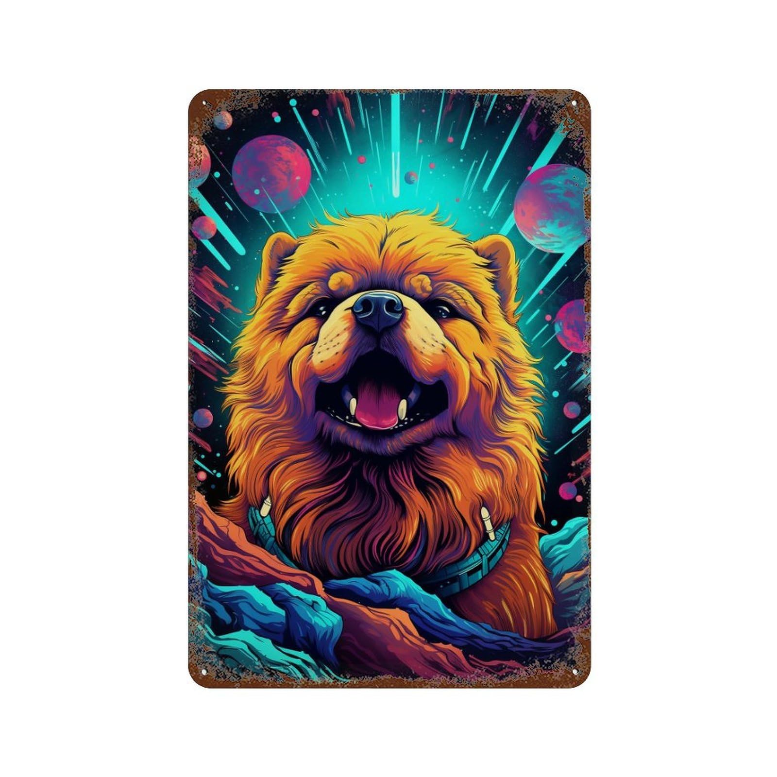 Garage Style Cosmic Pooch Adventure Rusty Metal Tin Sign 11.8"x7.9", Shabby Chic Decor for Bar And Workshop