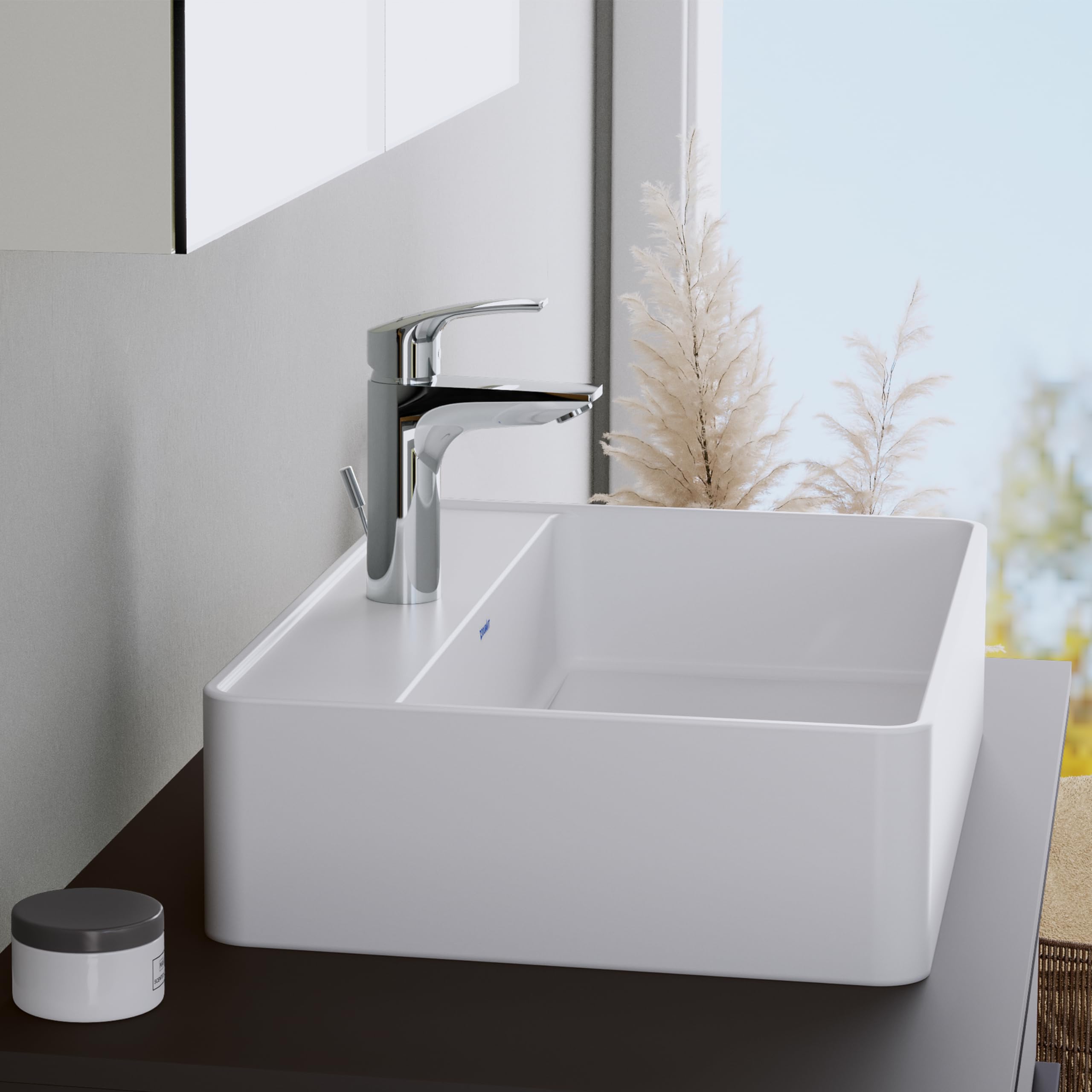 Duravit DuraVelez wassersparende Waschtischarmaturen, Größe M (Auslauf Höhe 106 mm), energiesparende Waschbecken Armatur (FreshStart), Wasserhahn Bad mit Zugstangen Ablaufgarnitur, Chrom