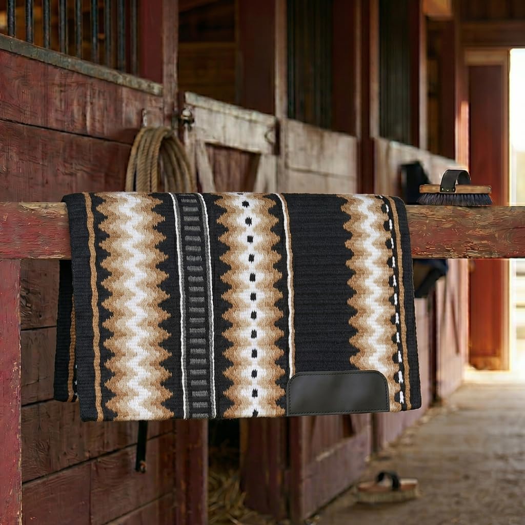 Western Show Saddle Pad/Blanket for Horses - Handmade Wool Saddle Blanket with New Zealand Design, Thick, Durable & Comfortable for Horse Riding (34” L x 40” W x 1) M21